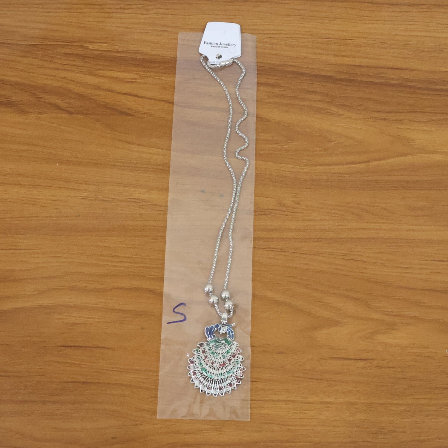 Antique Silver-Tone Peacock Design Oxidized Pendant Necklace (1 Pc)