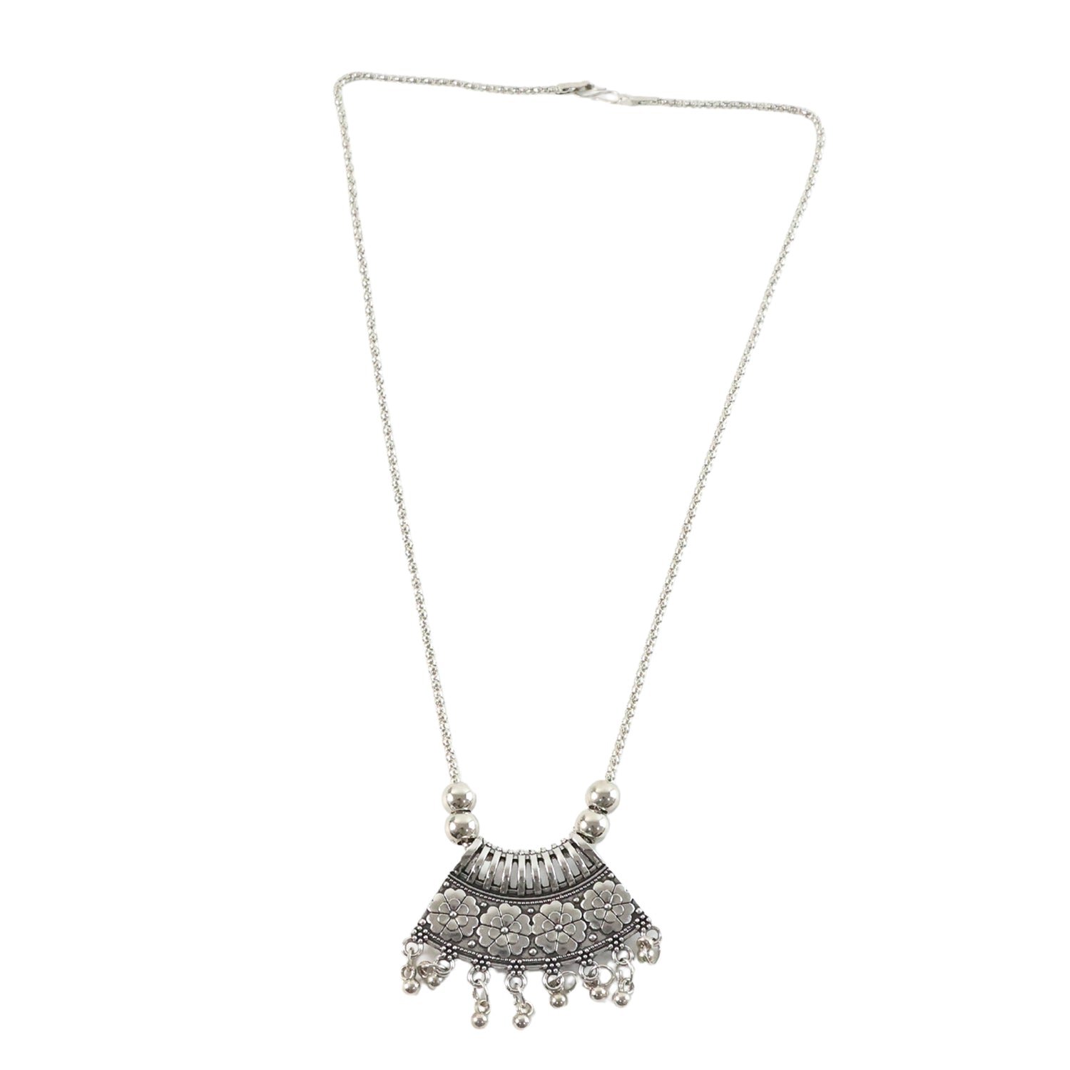 Oxidised Silver Finish Floral Chandelier Pendant Necklace (1 Pc)