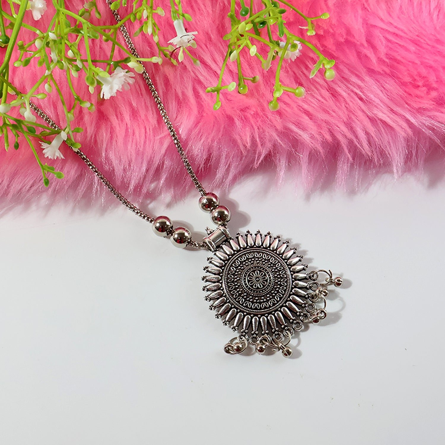 Oxidised Silver Traditional Long Necklace (1 Pc)