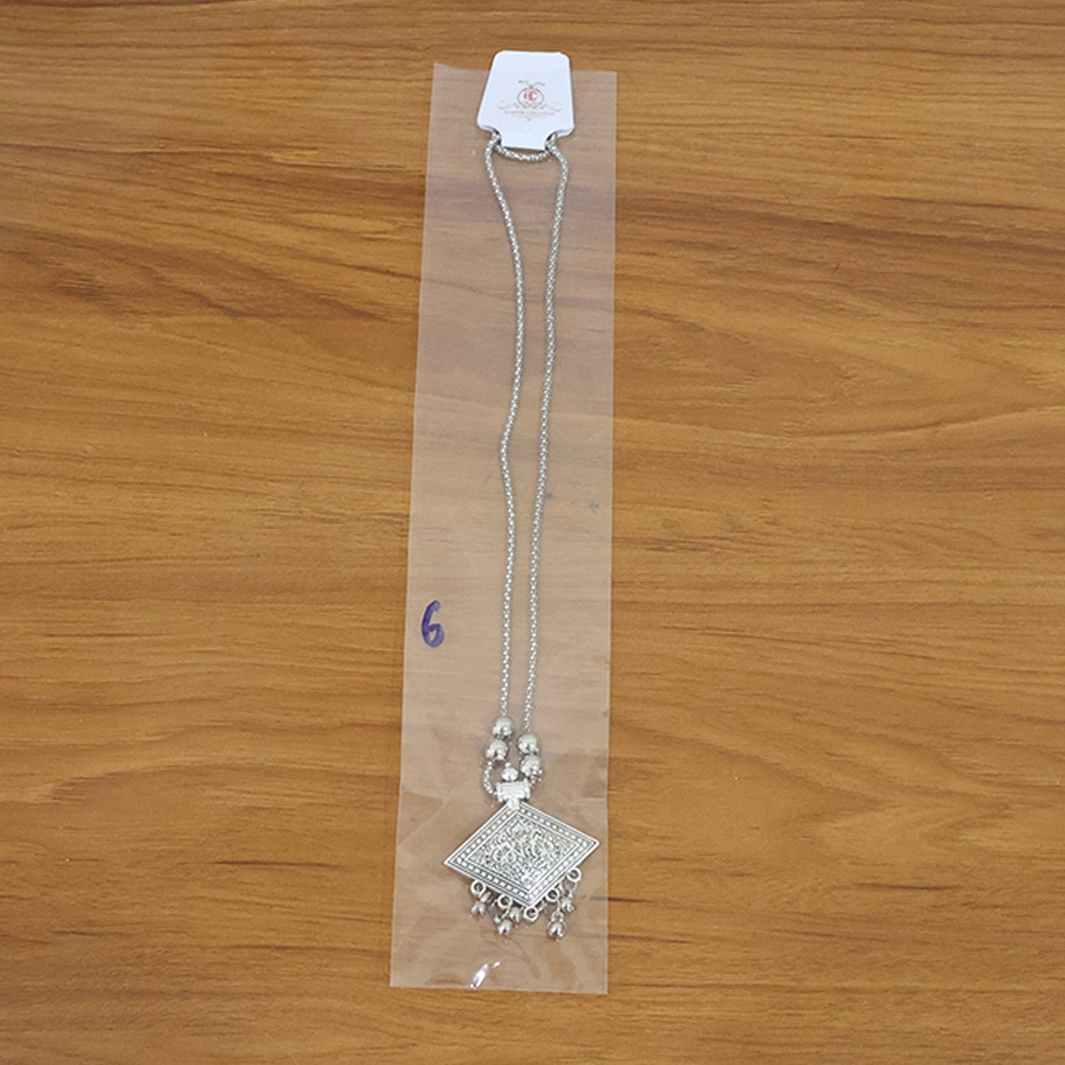 Antique Silver-Tone Square Floral Motif Oxidized Pendant Necklace (1 Pc)