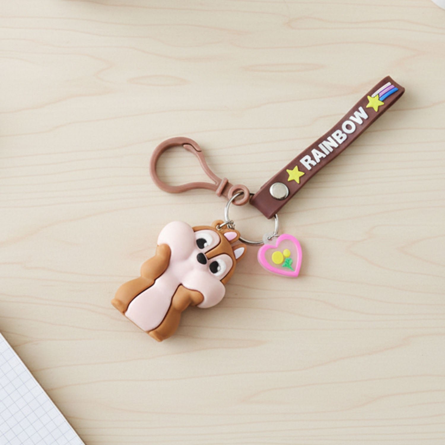 Cute Cartoon Animal Silicone Keychain with “Rainbow” Strap (1 Pc)