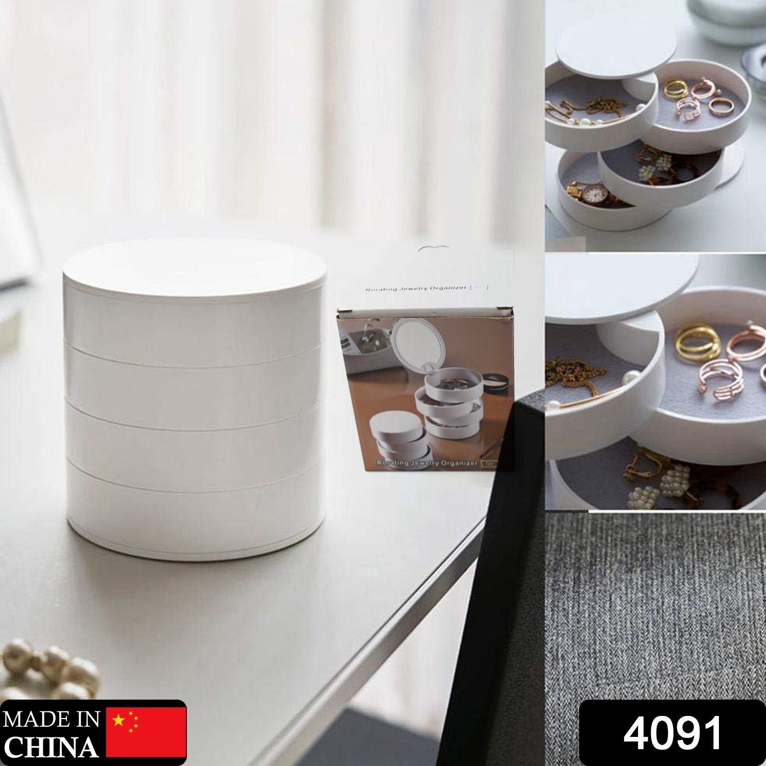 4 Layers Jewellery Box 360 Degree Rotating Jewelry  Organizer with Mirror Storage