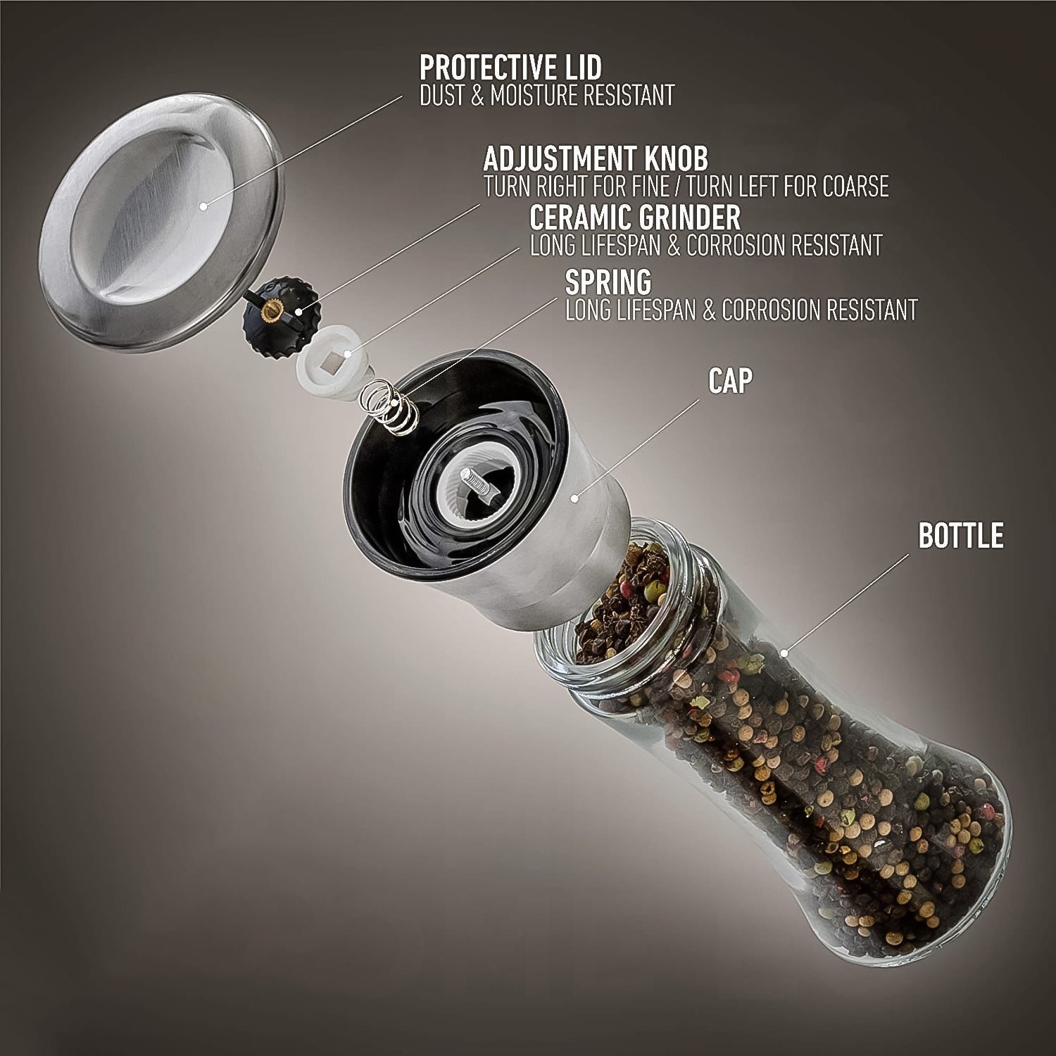 Premium Stainless Steel & Glass Manual Spice Grinder (1 Pc)