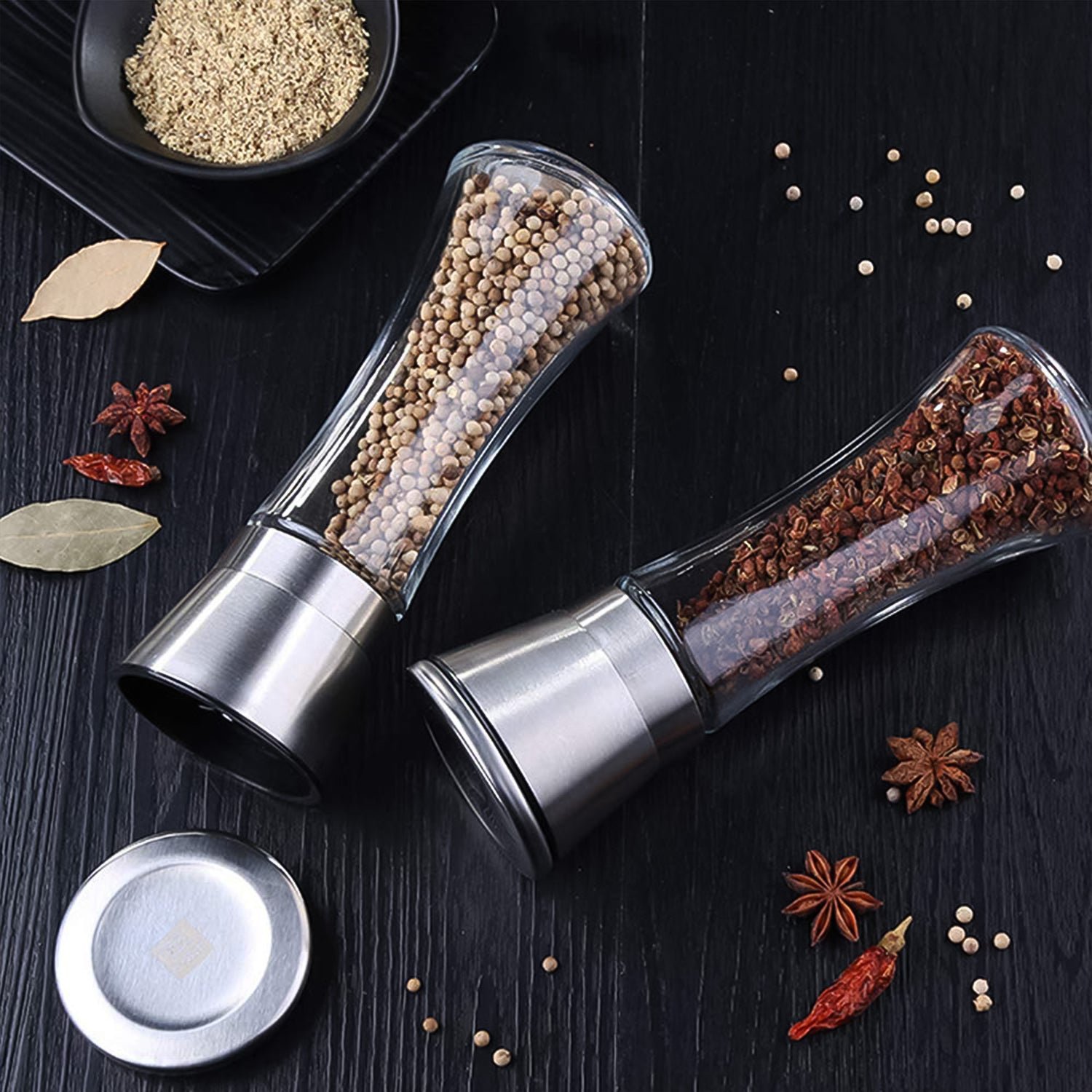 Premium Stainless Steel & Glass Manual Spice Grinder (1 Pc)