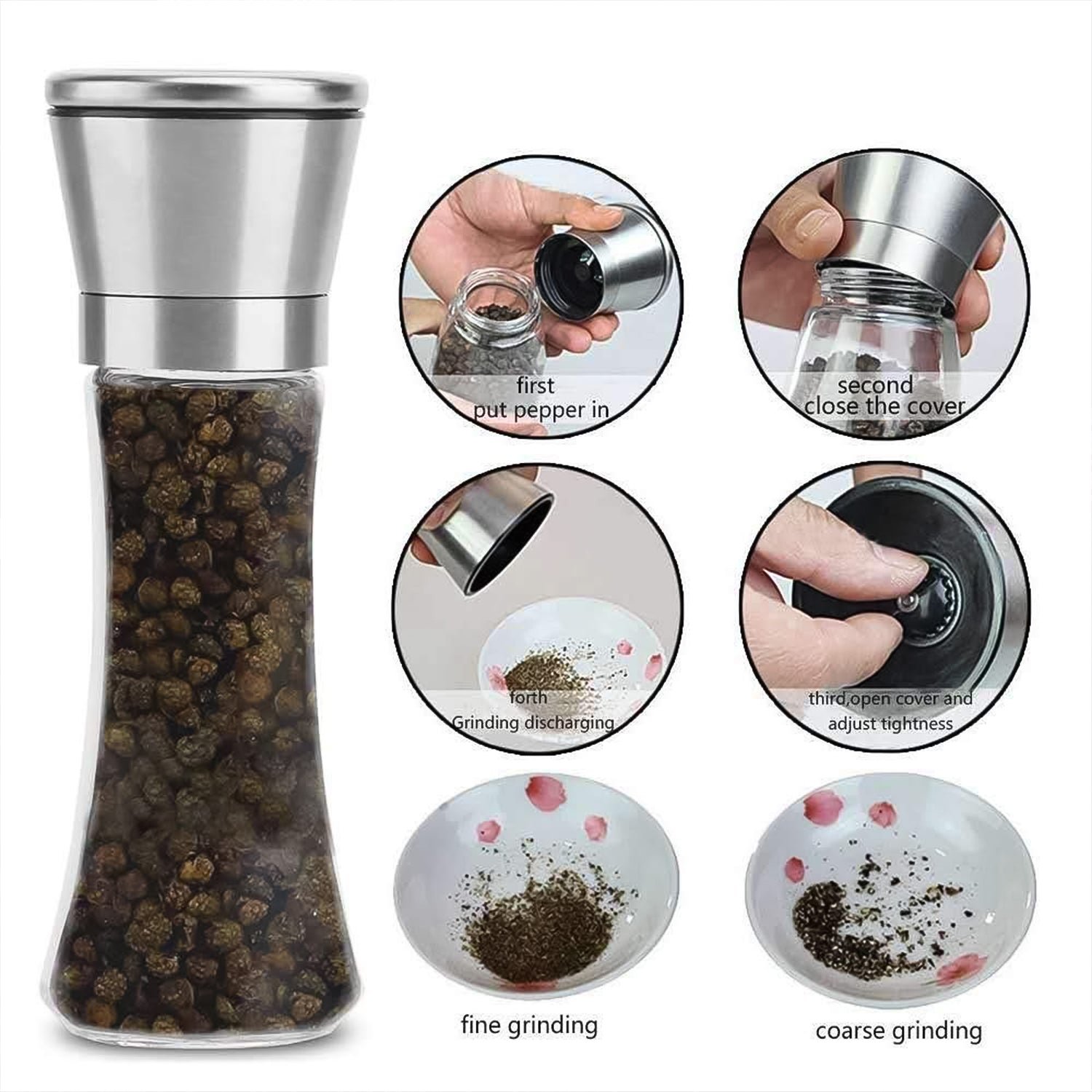 Premium Stainless Steel & Glass Manual Spice Grinder (1 Pc)