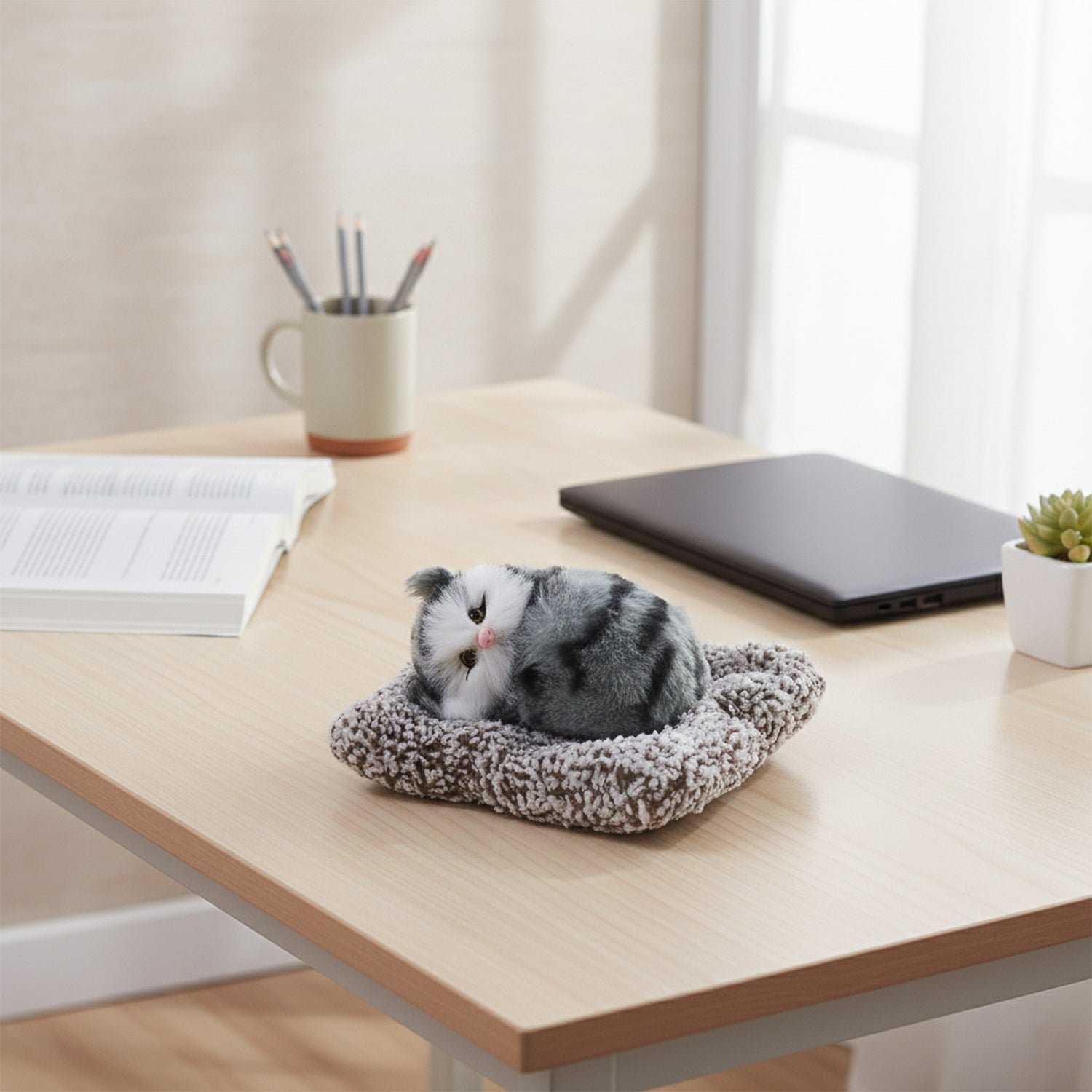 Soft Plush Cute Open-Eye Cat Car Dashboard Showpiece Toy (1 Pc)