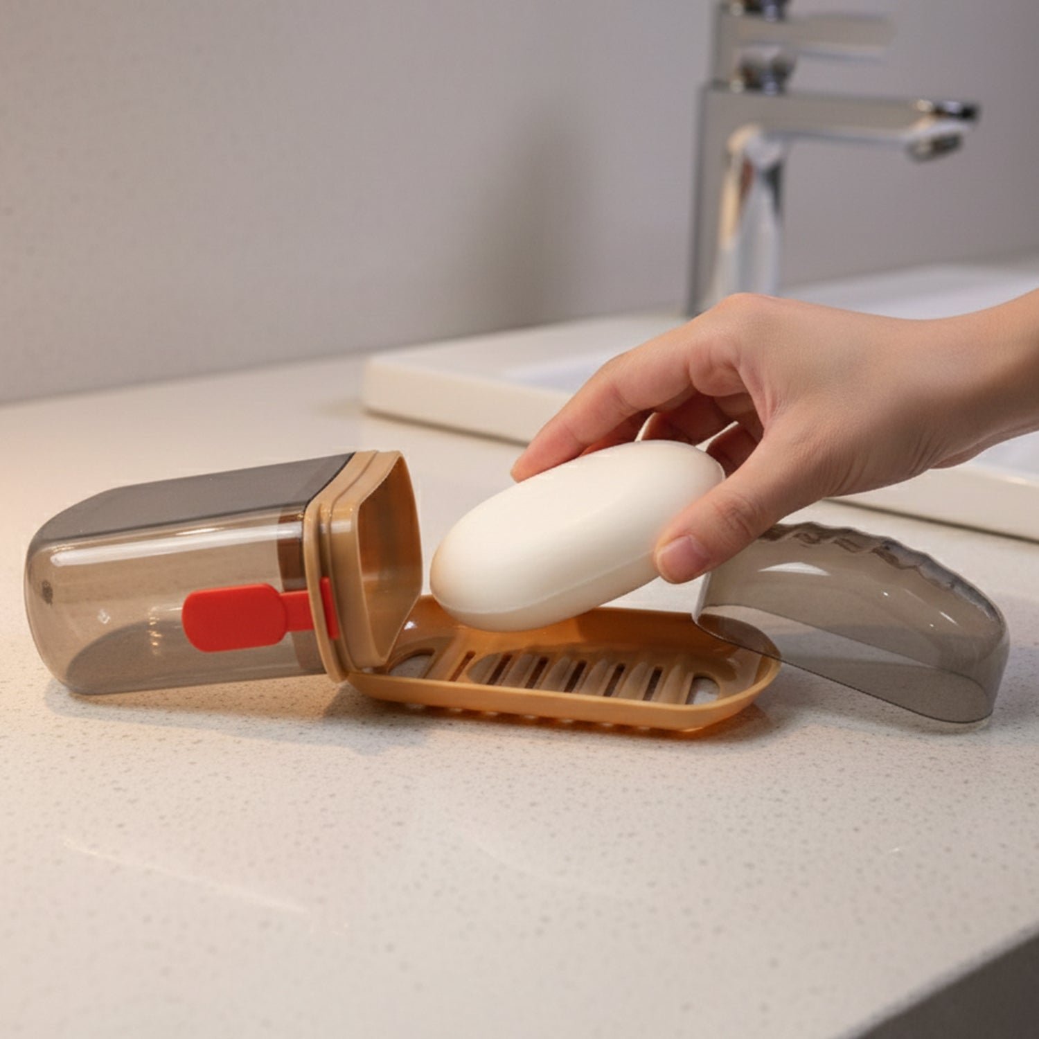 Premium Plastic Soap Box with Drain Tray & Protective Cover