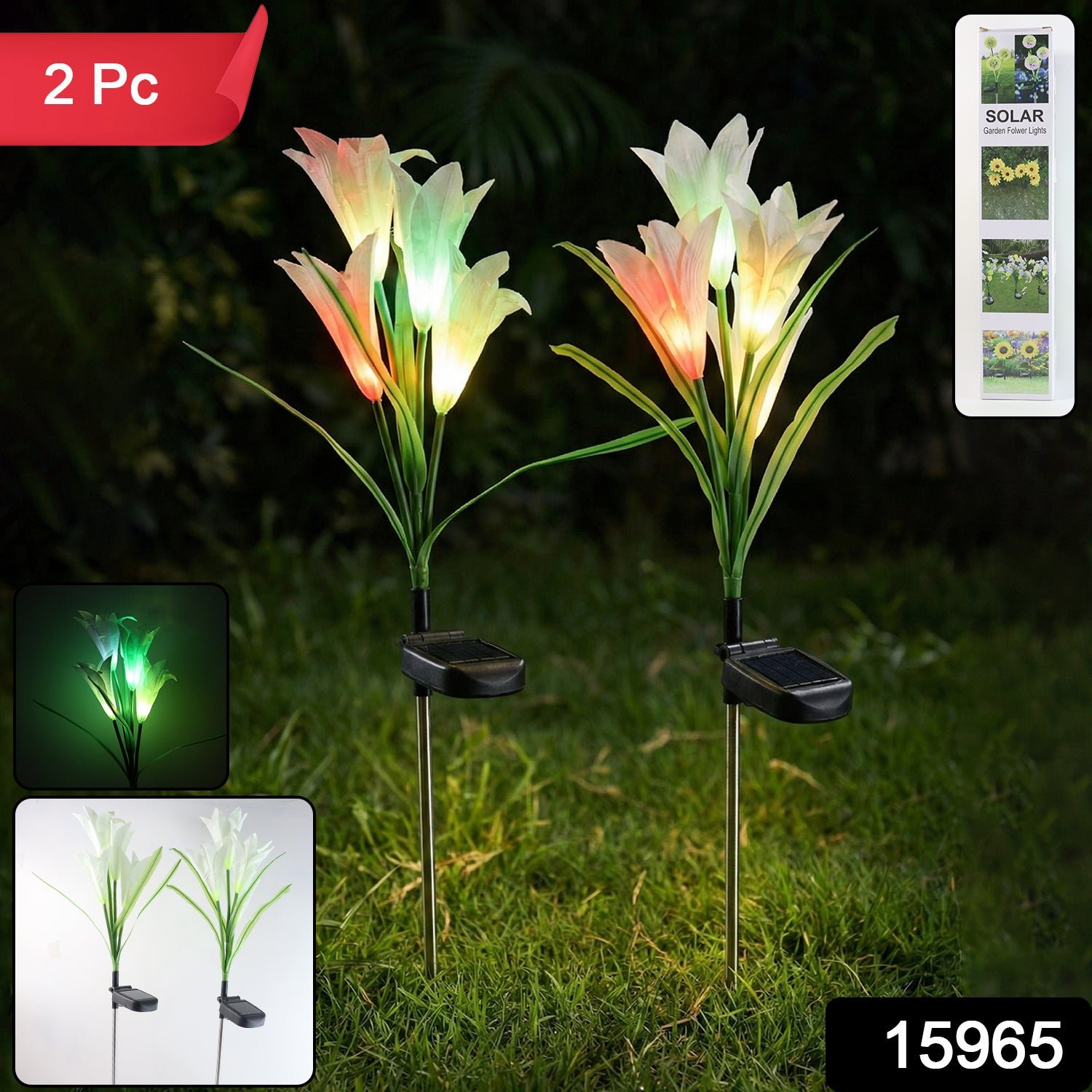 Solar Garden Flower Lights - (2Pc Set)