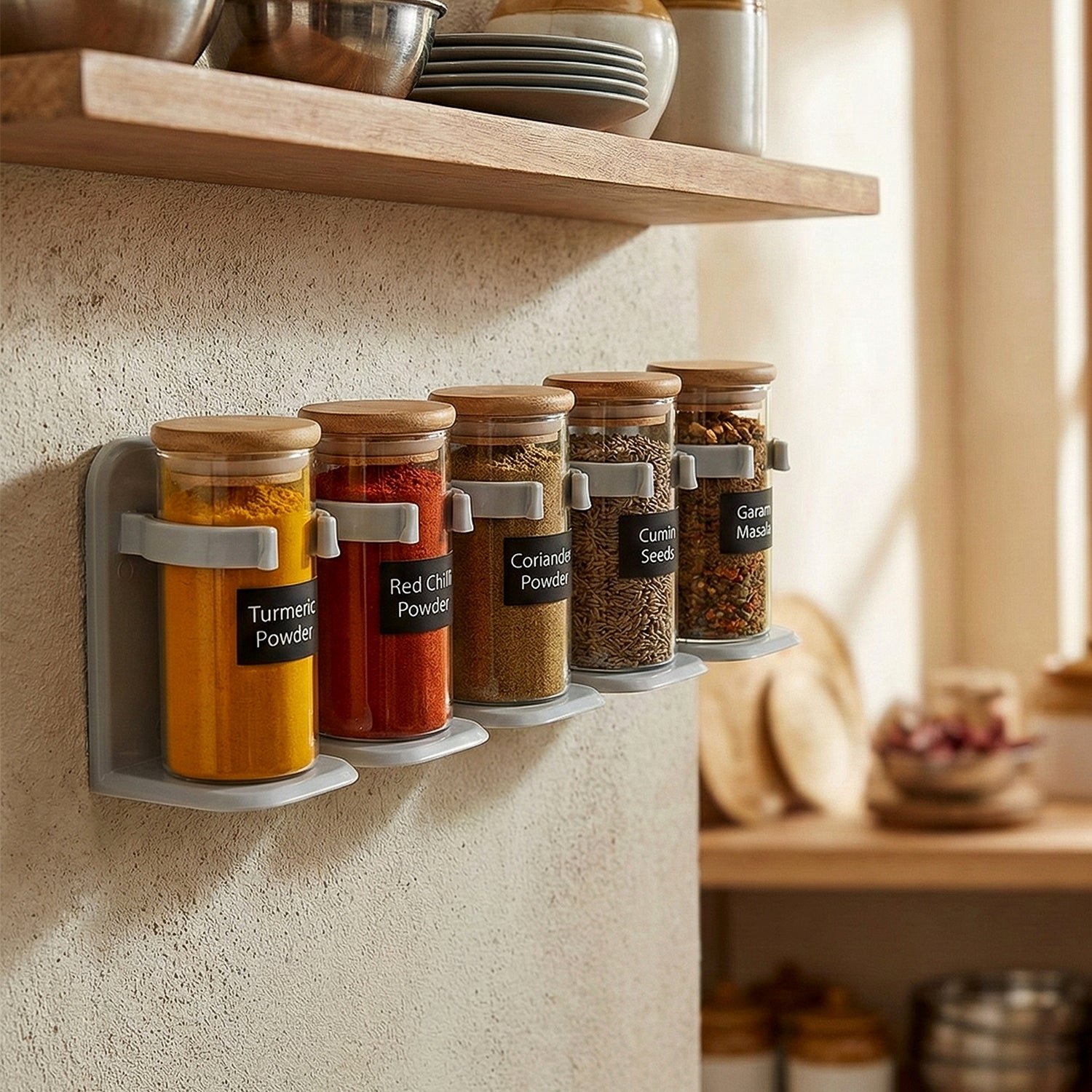 Wall-Mounted Adjustable Spice Rack Organizer (1 Pc)