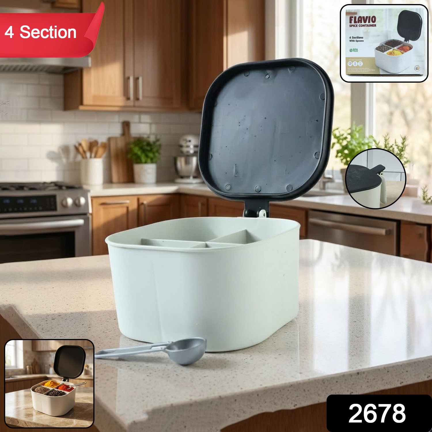 Fancy 4-Section Masala Box for Kitchen Storage (Spice Container)