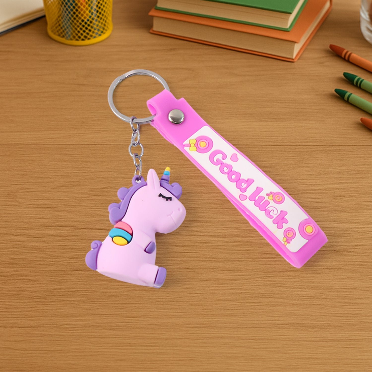 Cute Cartoon Silicone 3D Key Chain with Metal Hook & Strap (Pack of 1)