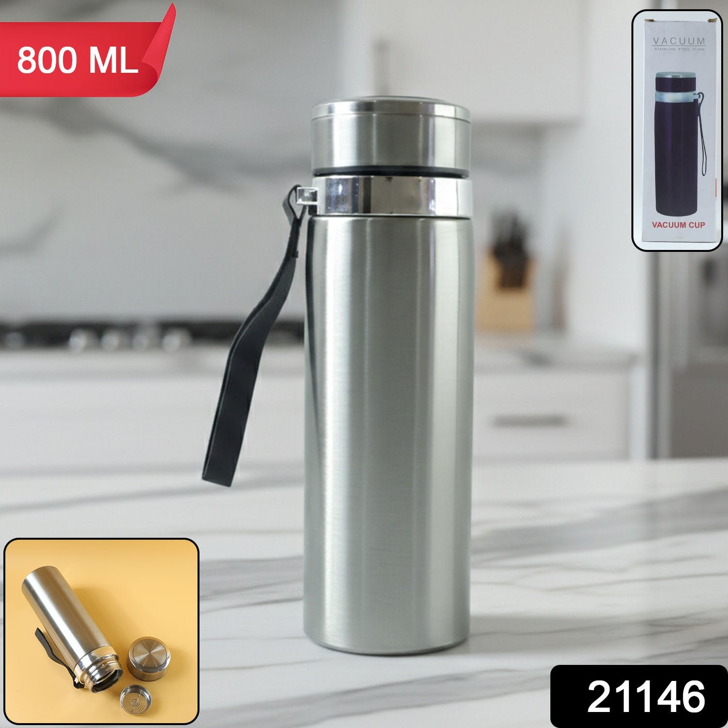 Stainless Steel Vacuum Insulated Flask Bottle with Leakproof Lid (1 Pc, 800 ML)