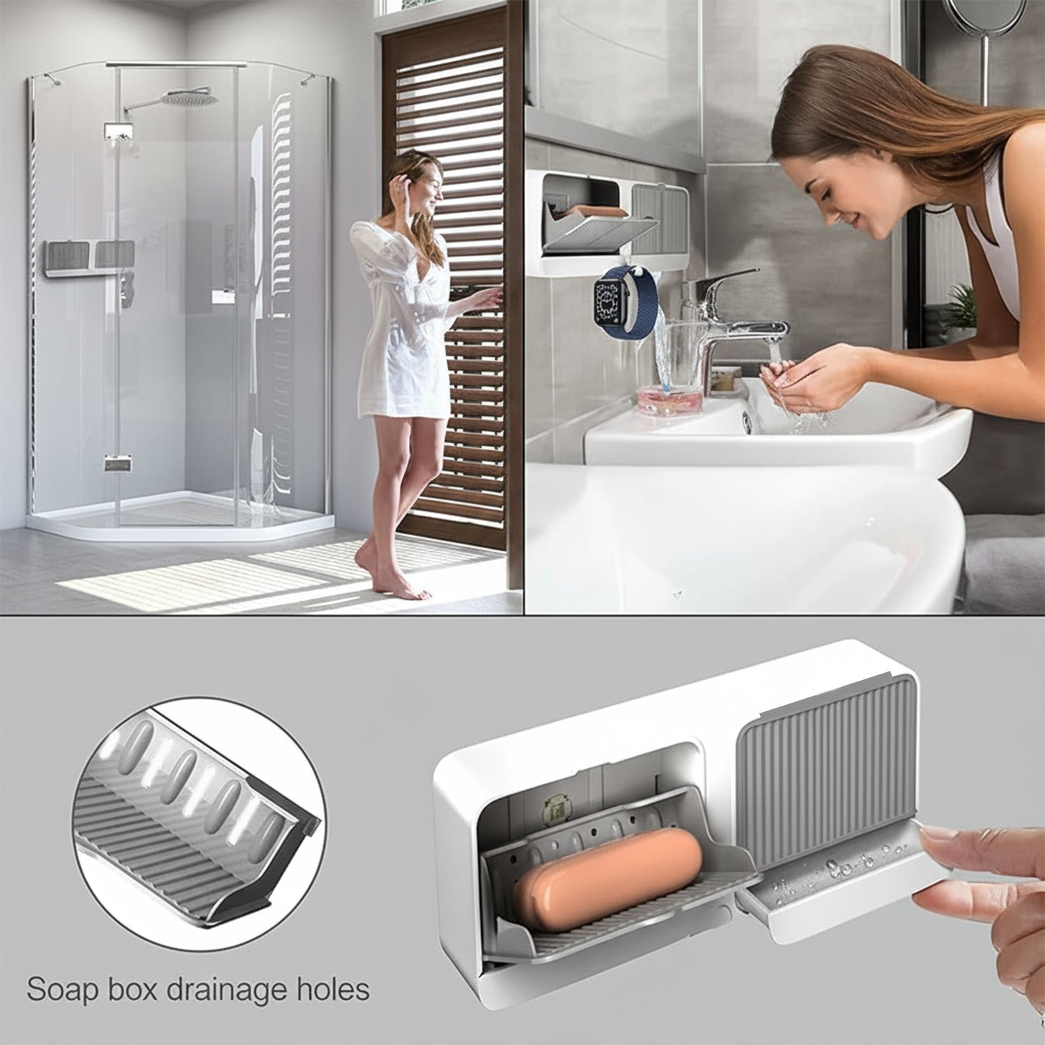 Wall Mounted 4-Compartment Bathroom Storage & Soap Holder