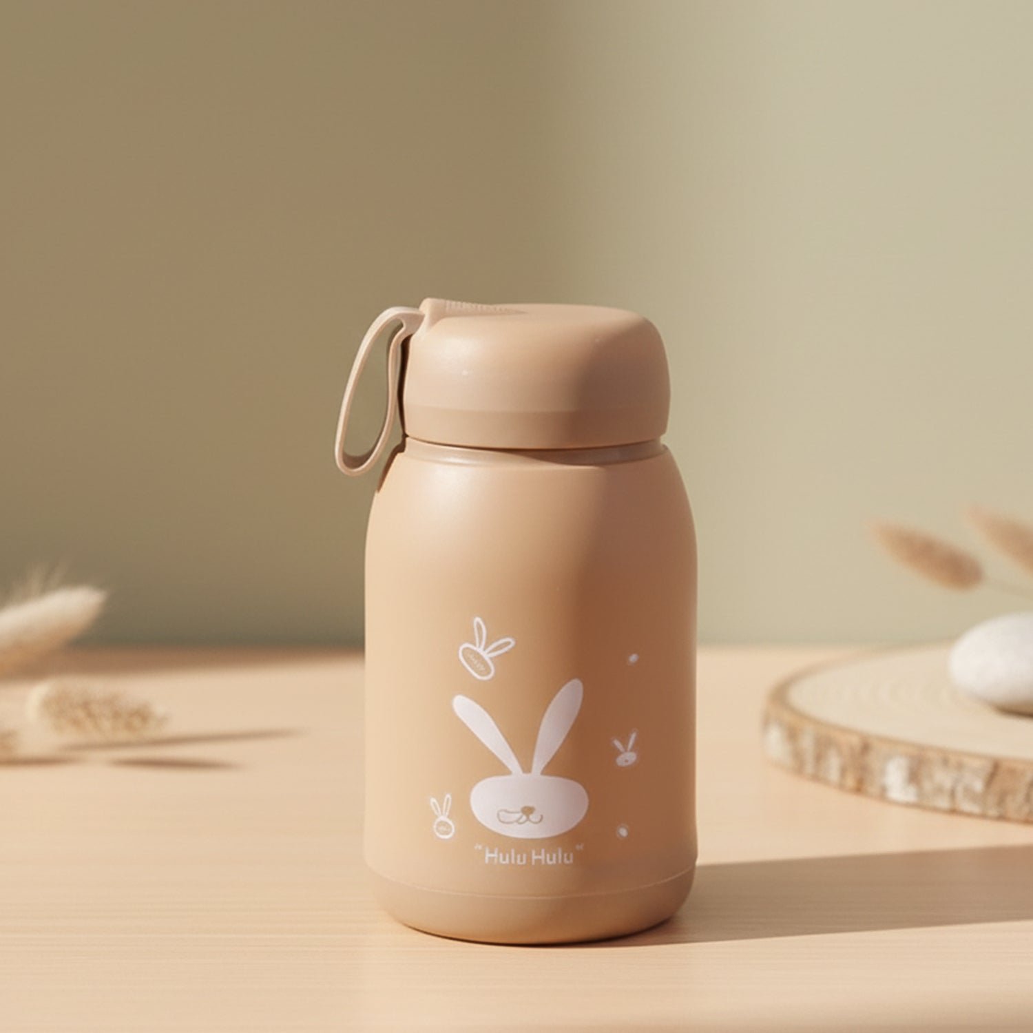 Cute Bunny Print Glass Drinking Brown Bottle (330ML / 1 Pc)
