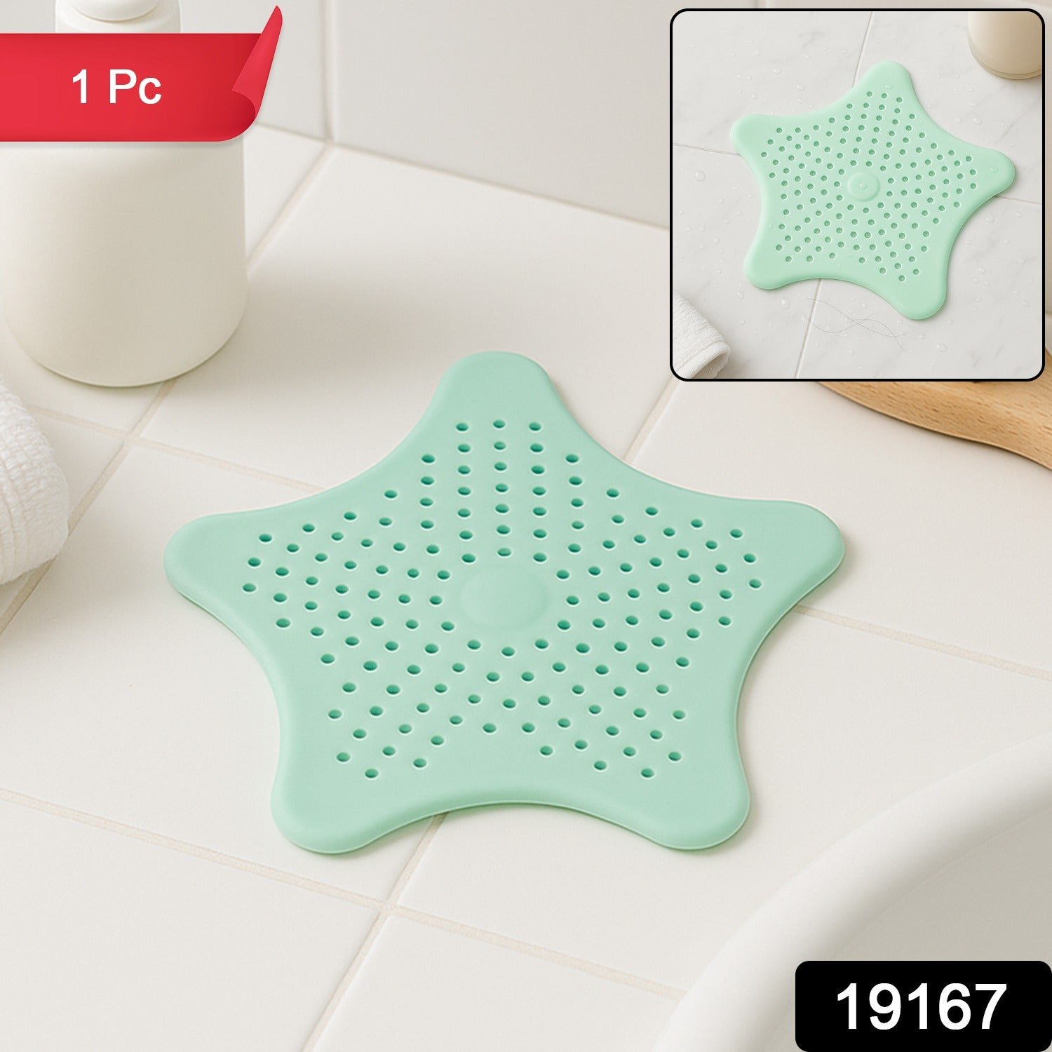 Mint Green Silicone Star Shaped Sink Filter Bathroom Hair Catcher Drain Strainers