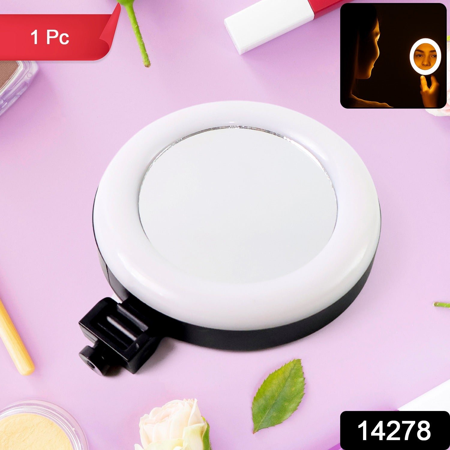 Rechargeable LED Makeup Mirror with Ring Light (1 Pc)