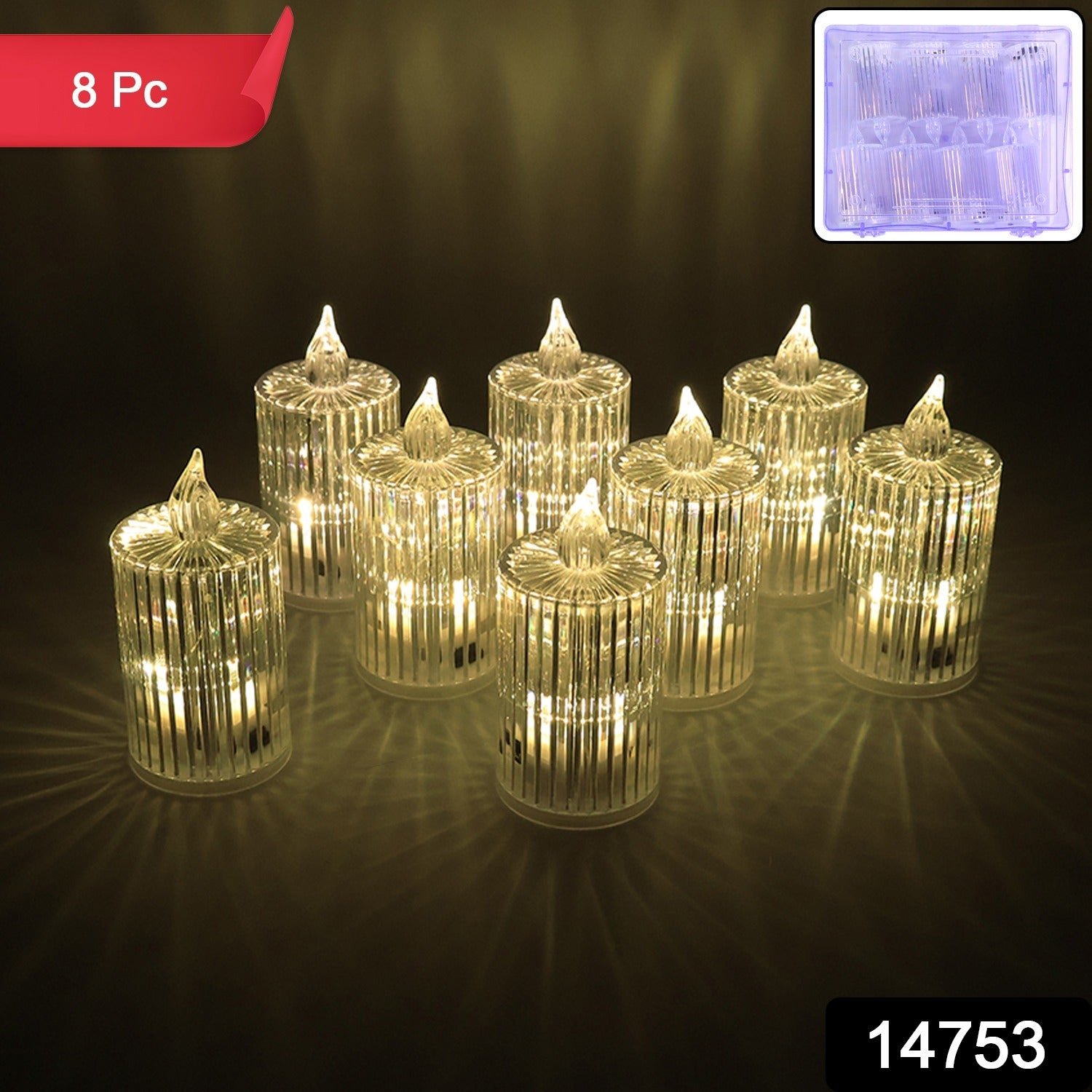 Premium Crystal Effect LED Flameless Candle Lights (8 Pc)