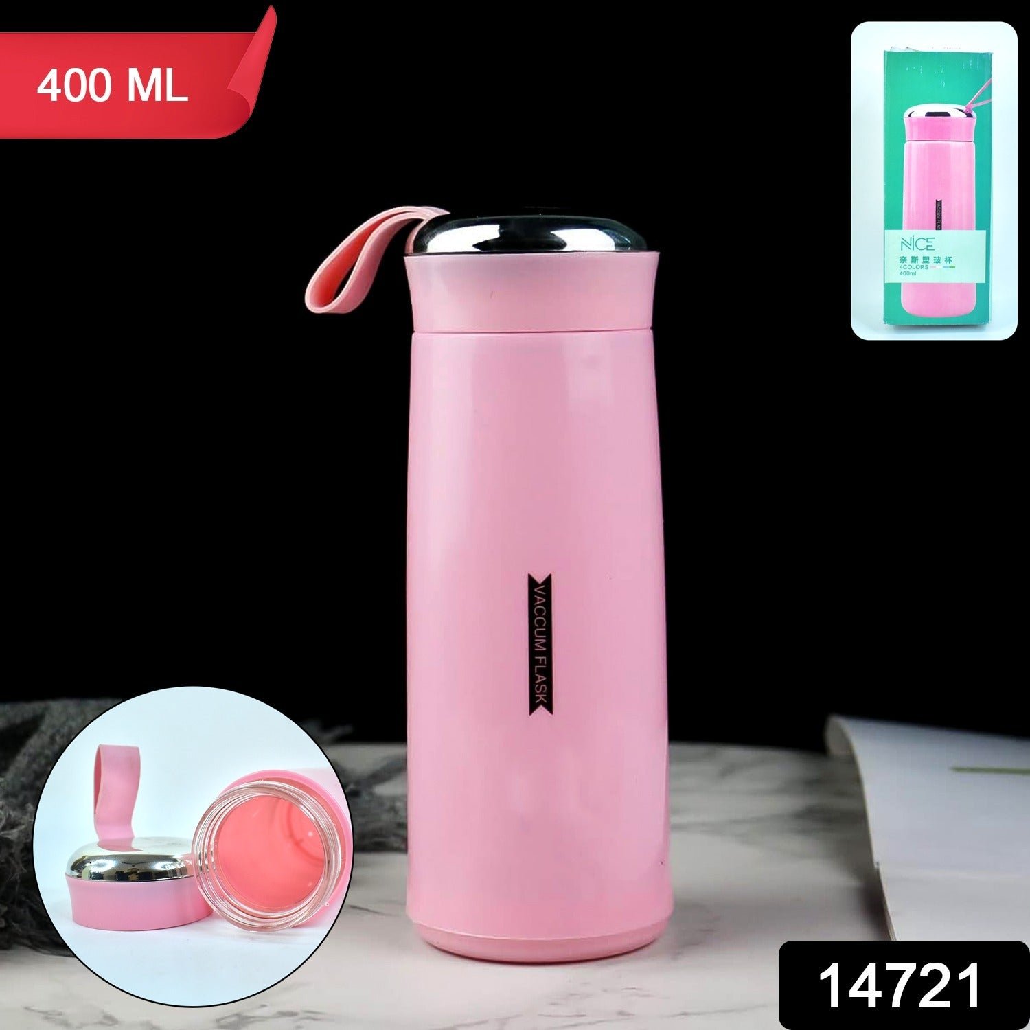 Water bottle 400ml leak proof, glass water bottle with daily water intake for gym and children, Nice Bottle (1 pc / Pink Color)