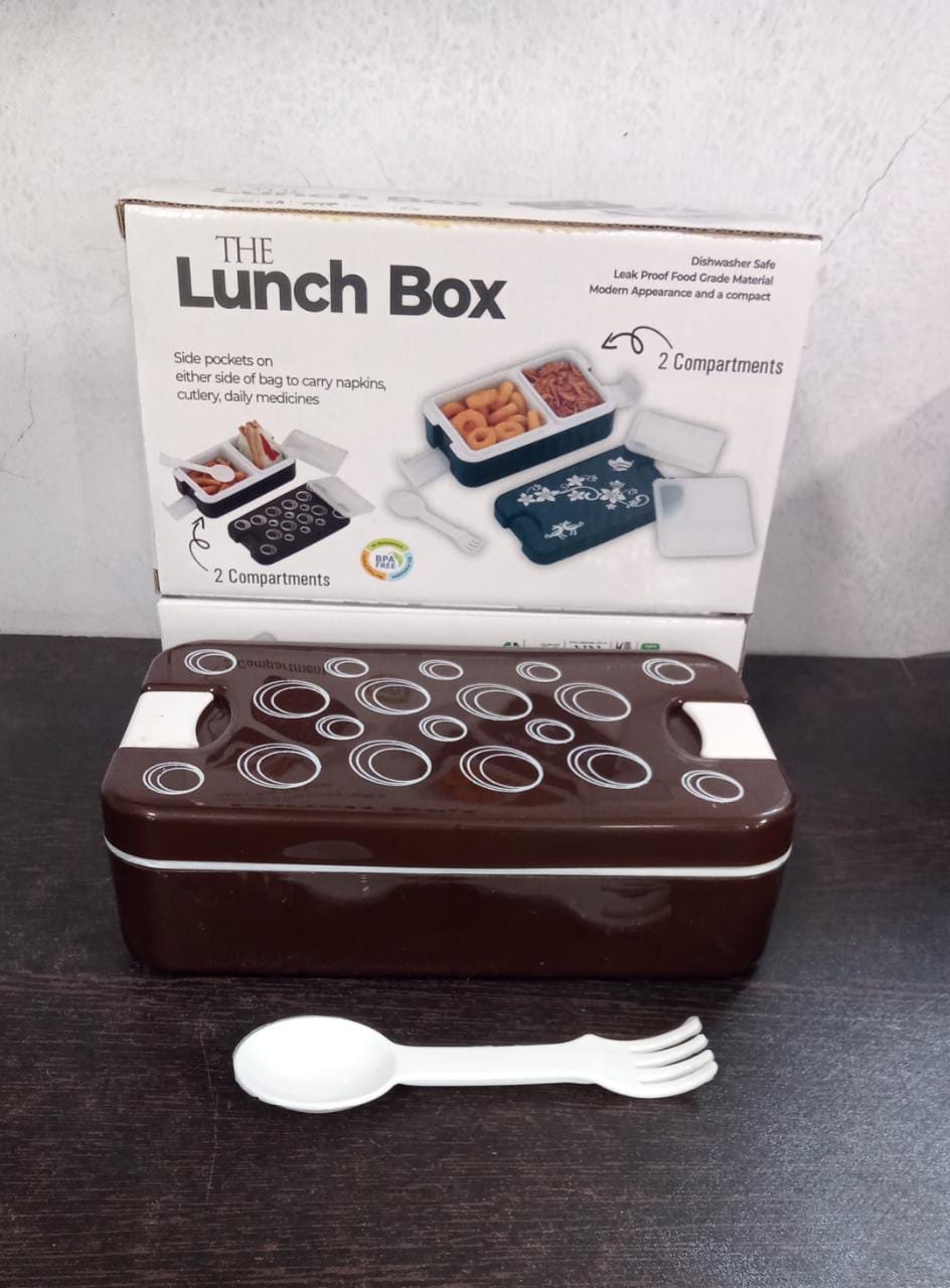 Airtight Lunch Box – 2-Compartment Leak-Proof Food-Grade Box with Spoon