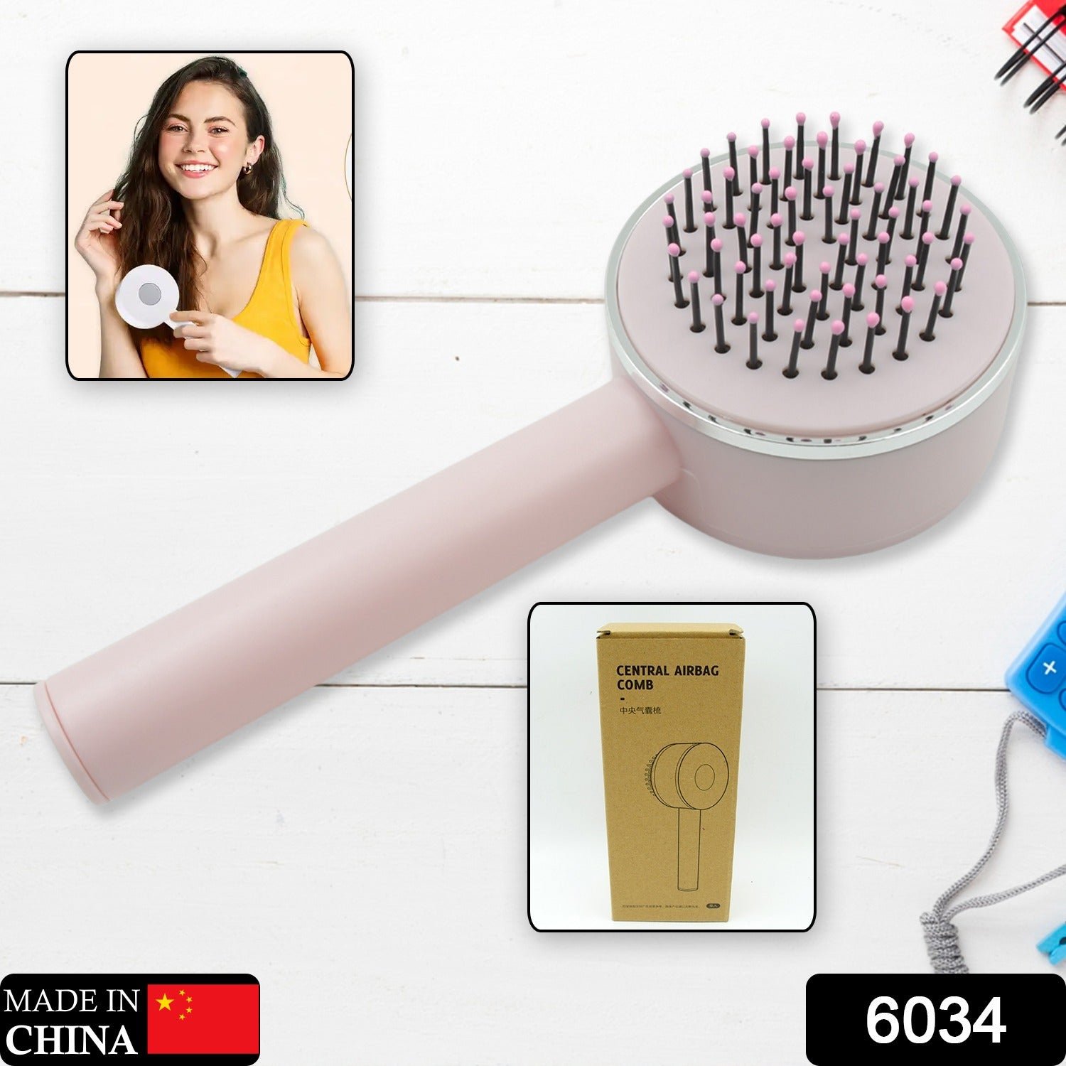 Air Cushion Massage Brush with Long Handle & Self-Cleaning Detangling Comb
