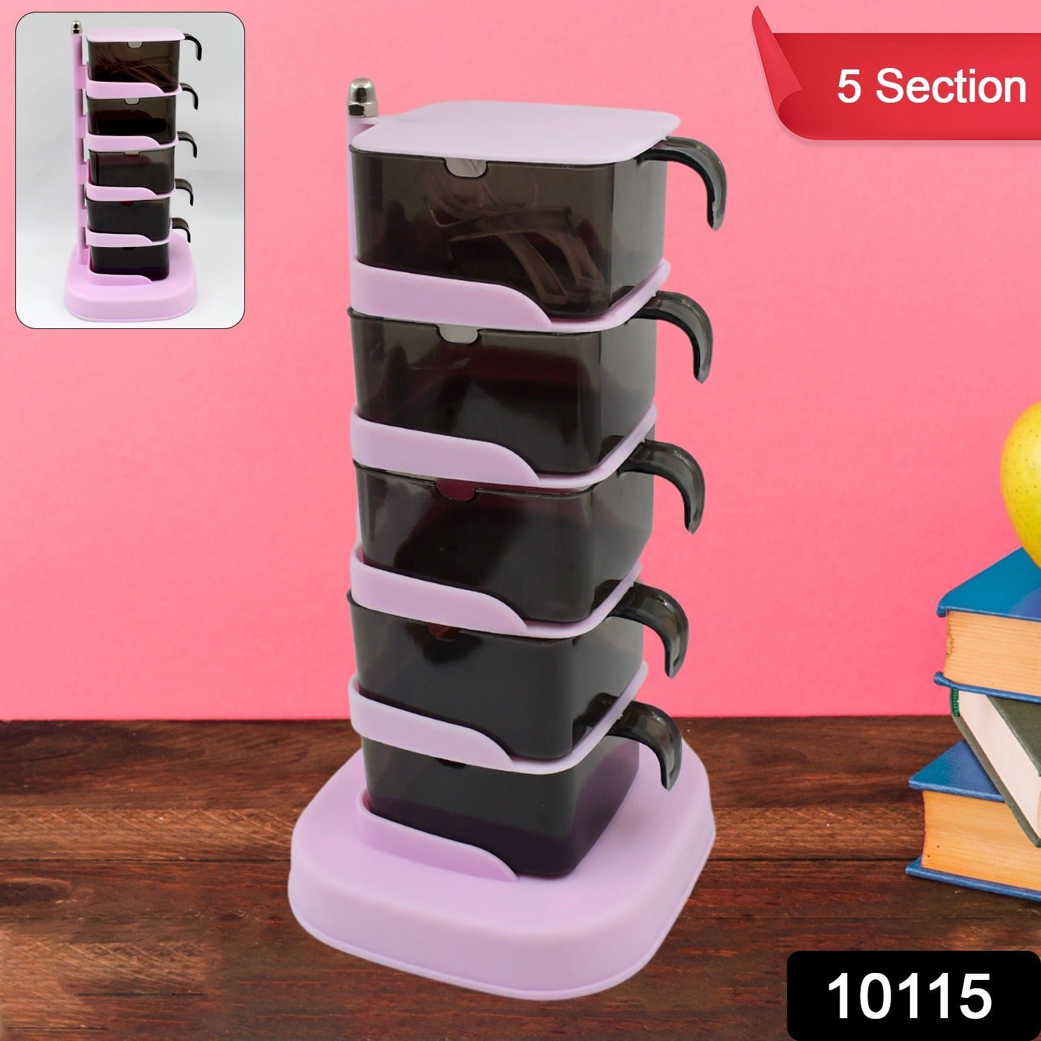 Rotating Spice Jars Vertical Rotatable Seasoning Box 5 Section / Tier 5 Spoon (1 Set)