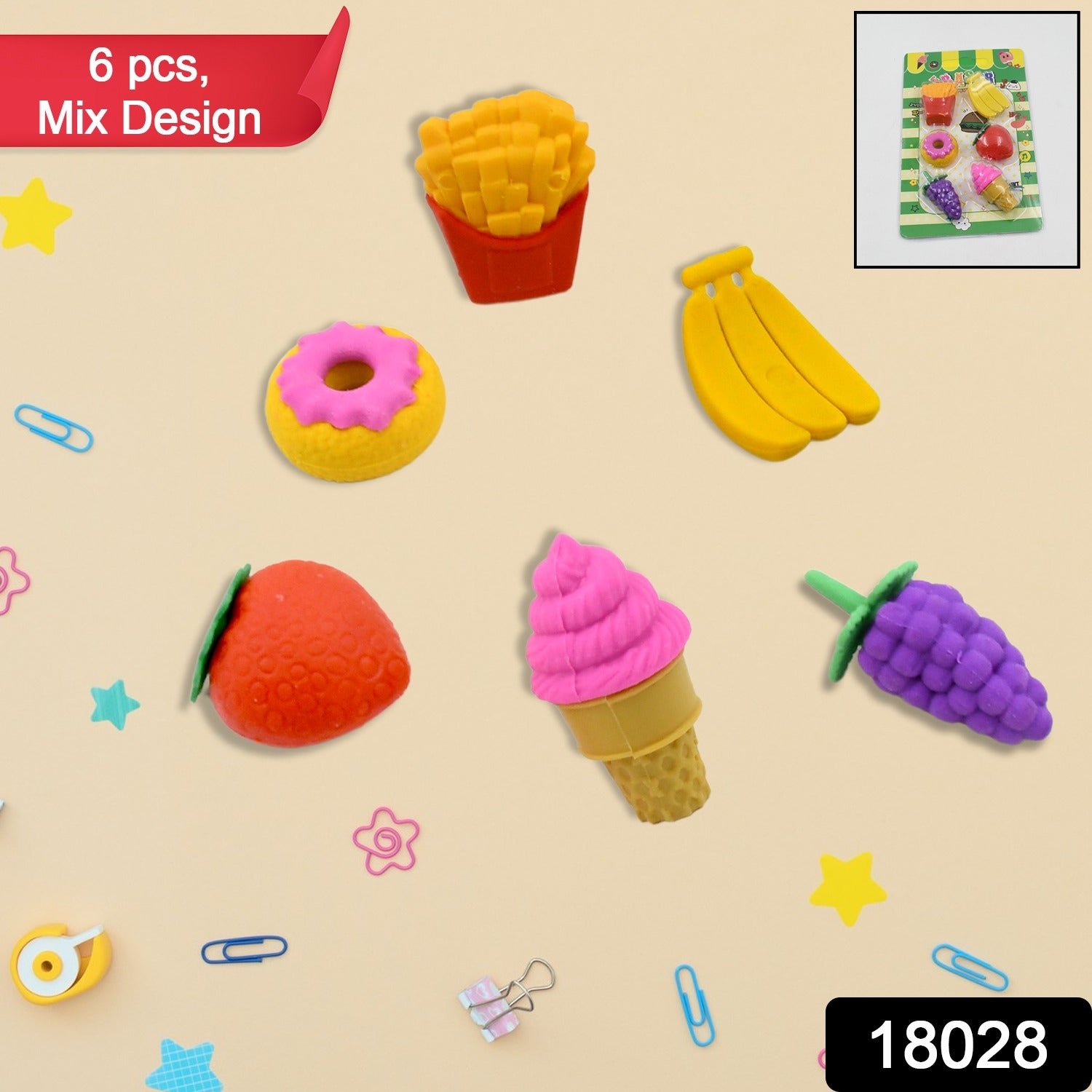 3D Food Fancy Colorful Erasers – Cute Novelty Eraser Set for Kids (1 Set)