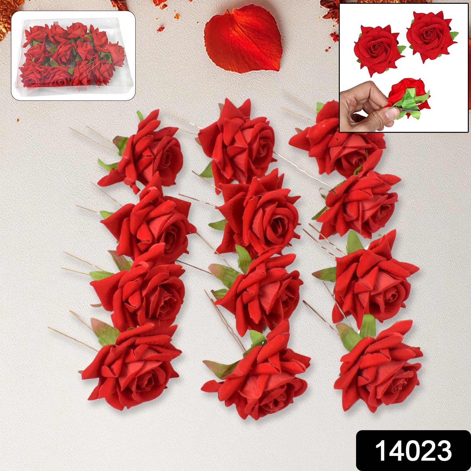 Hair Clip Red Rose Bridal Hair Pins Rose (12 Pcs Set / Red Color Only)