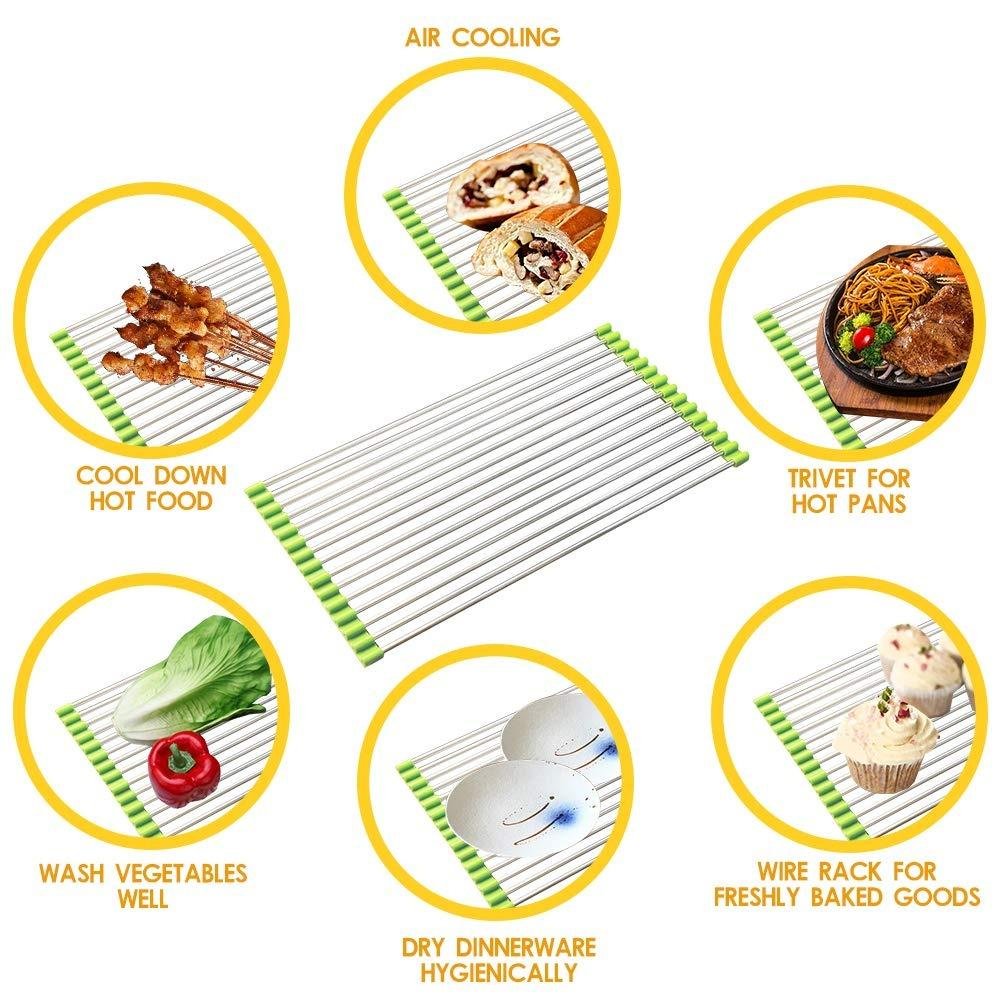 FOLDABLE DRAIN RACK KITCHEN SINK ROLL UP DISH DRYING RACK PORTABLE DISH RACK