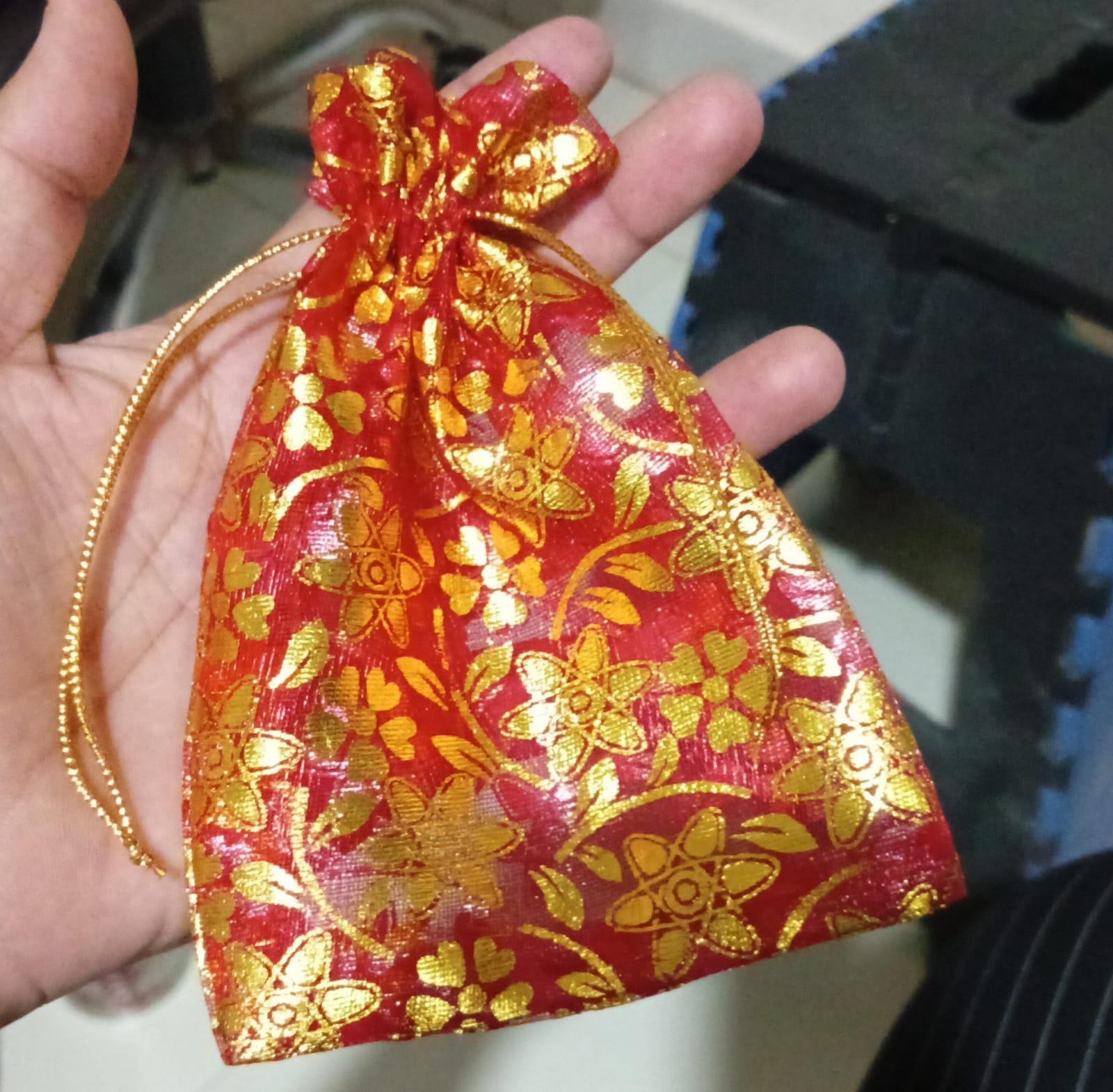 Net Fabric Drawstring Pouch – Organza Shagun Potli for Dry Fruits (Mix Sizes & Design)