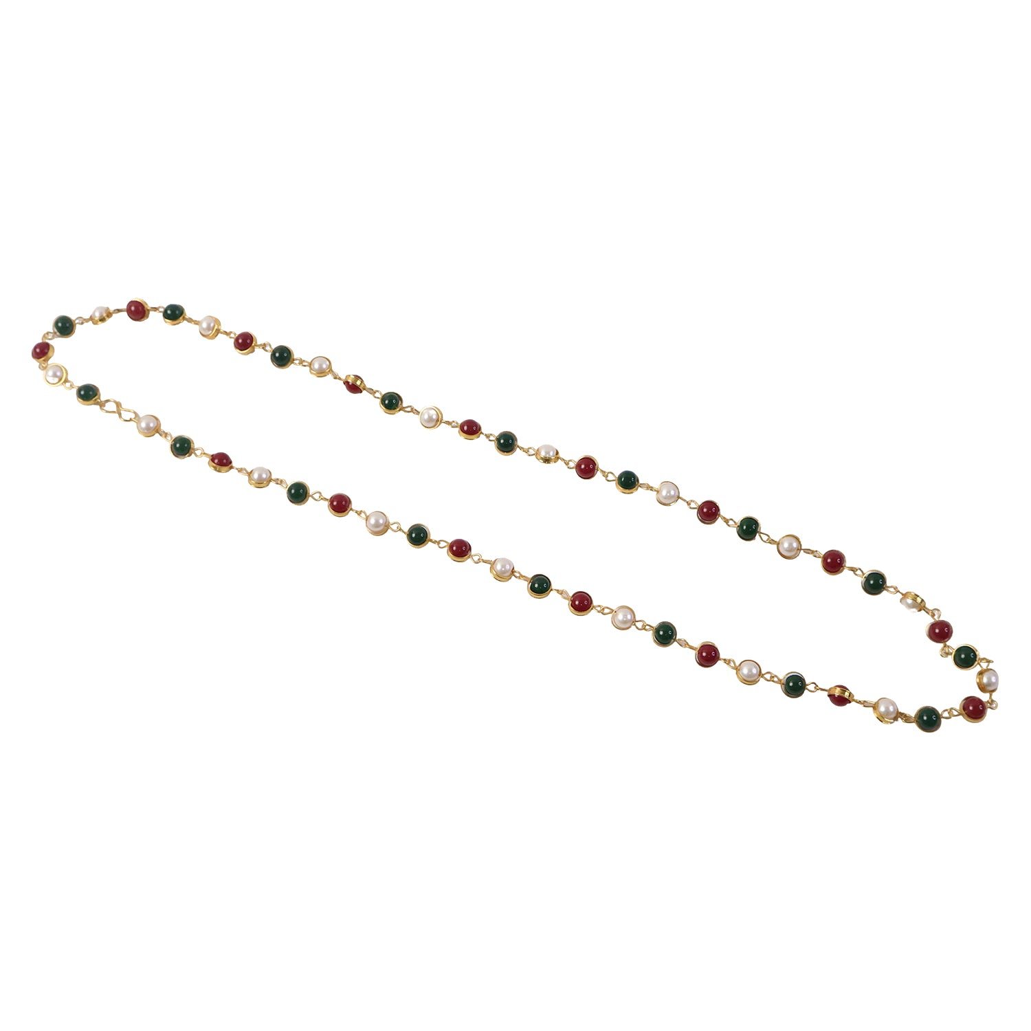 Traditional Multicolor Beaded Pearl Necklace with Red & Green Stone (1 Pc)