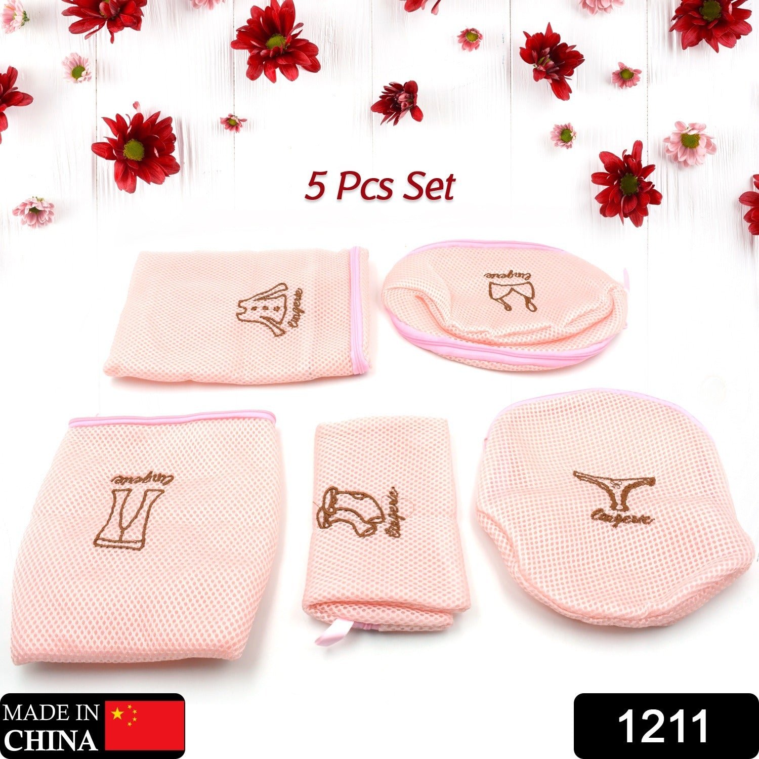 Zippered Mesh Laundry Wash Bags for Delicates & Lingerie (5 Pc Set)