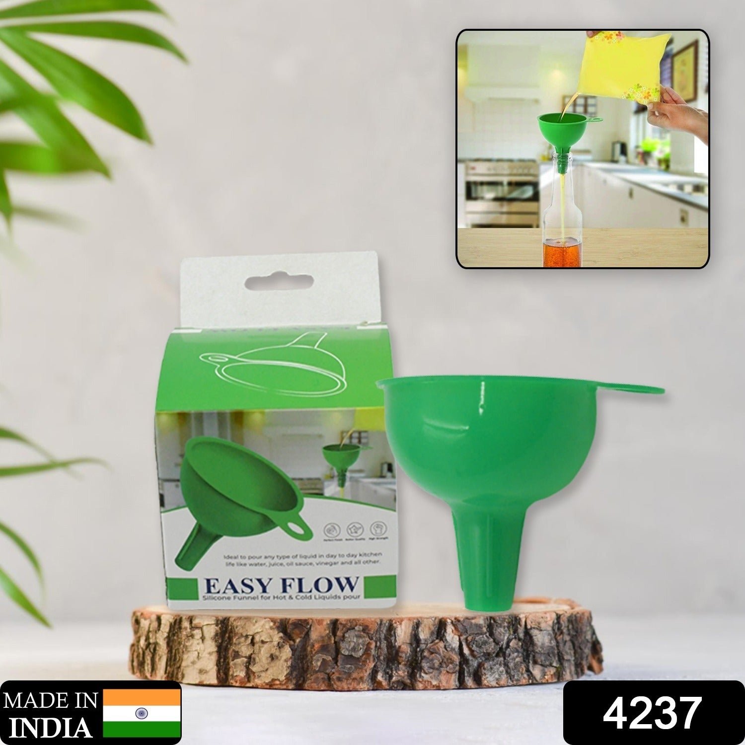 Silicone Funnel Pouring Oil, Sauce, Water, Juice And Small Food-Grains (1 Pc Green)