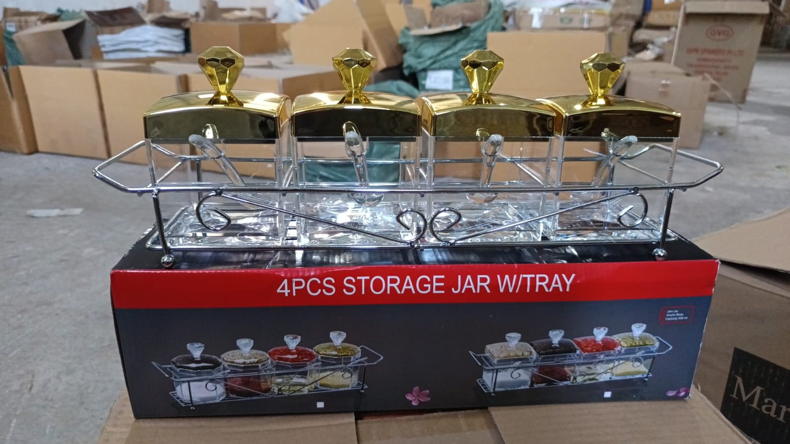 Storage Jar Set with 4 Jars Lids Tray and 4 Spoons for Coffee Tea Sugar  Kitchen Use