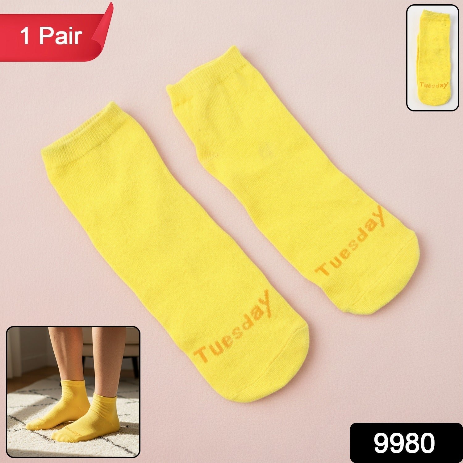 Tuesday Theme Yellow Casual Socks (1 Pair)