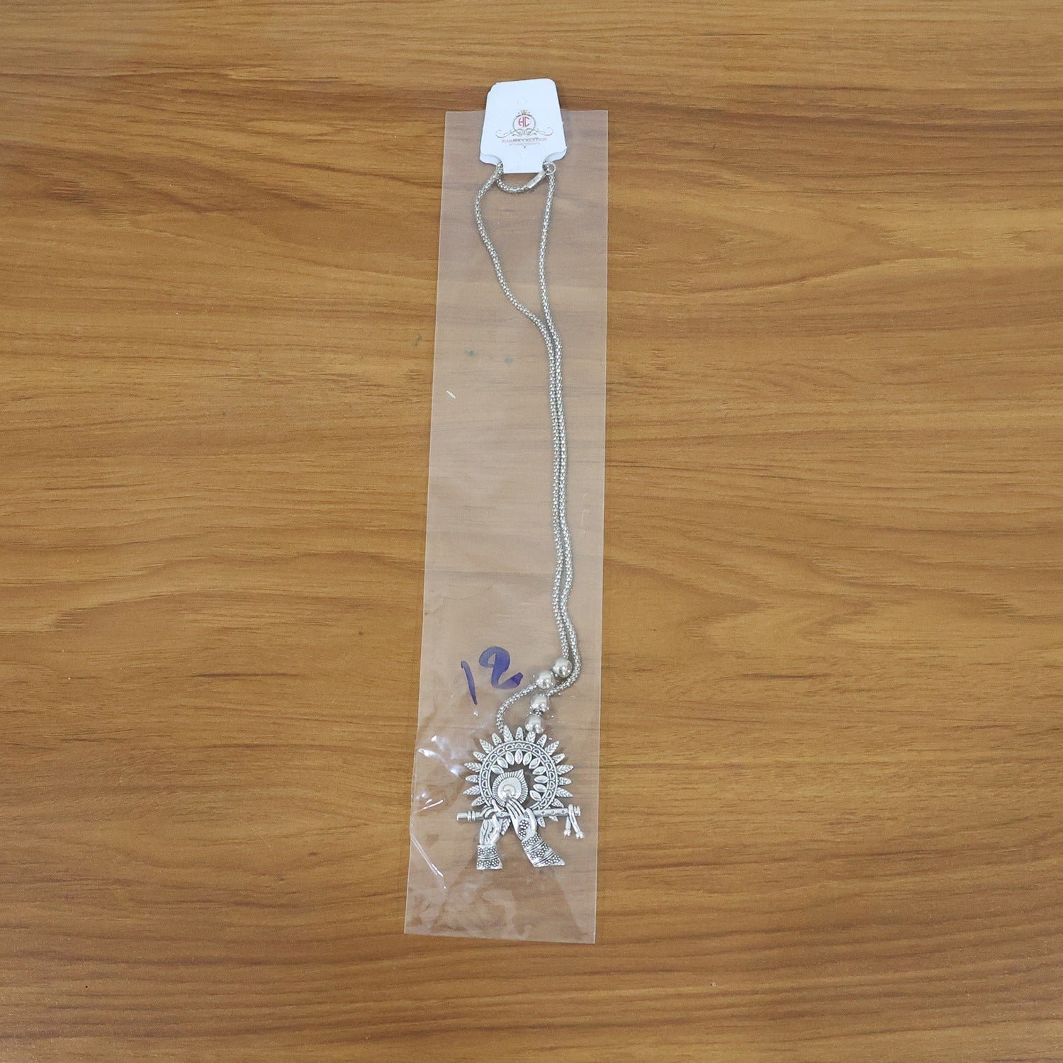 Oxidised Silver Finish Krishna Flute Pendant Necklace (1 Pc)