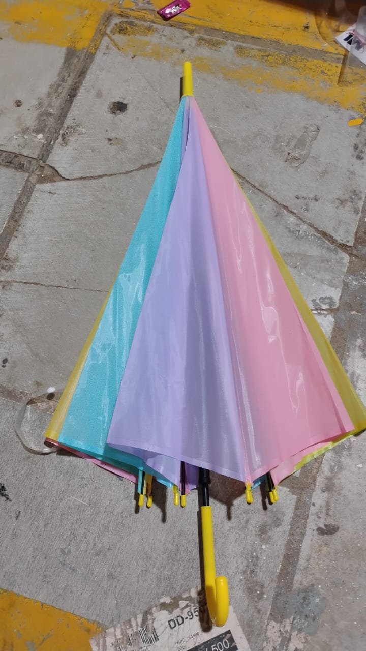 Colorful Rainbow Umbrella Multi-Colour J Shaped Handle (1 Pc / MOQ :- 5)