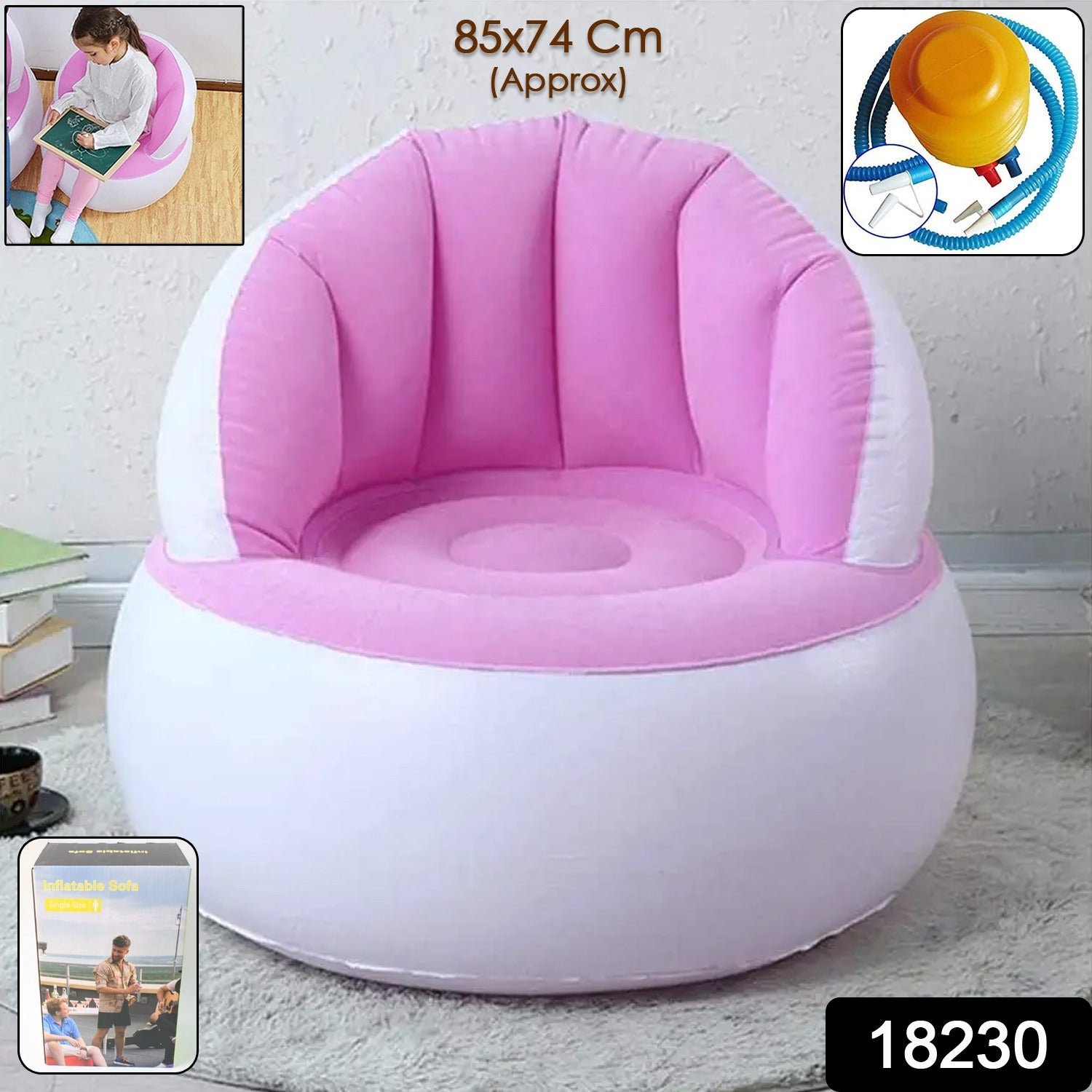 Kids inflatable sofa chair with backrest & Foot Air Pump (1 Set 85x74 Cm Approx)