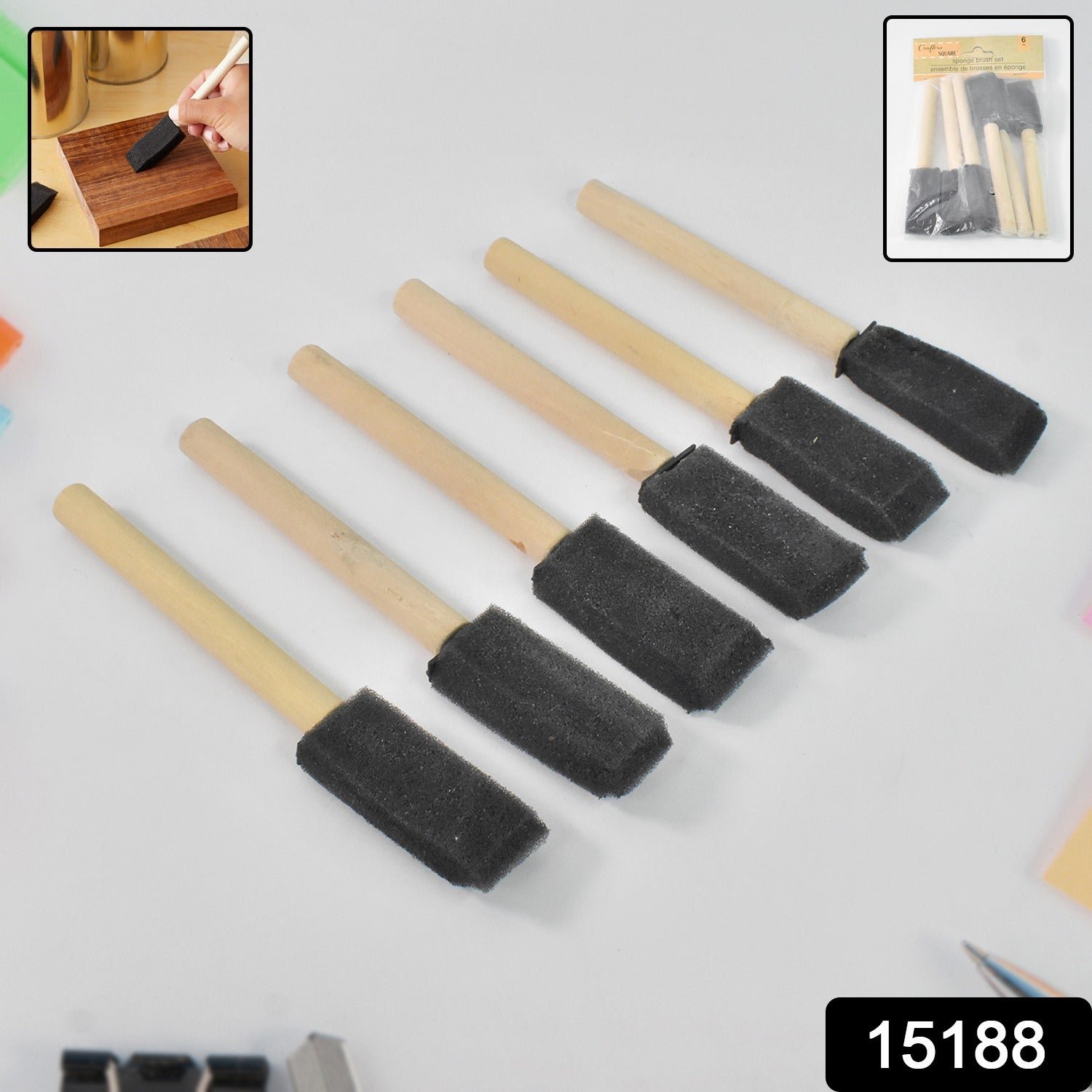 Multipurpose Sponge Brushes for Painting with Wooden Handles (6 Pcs Set)