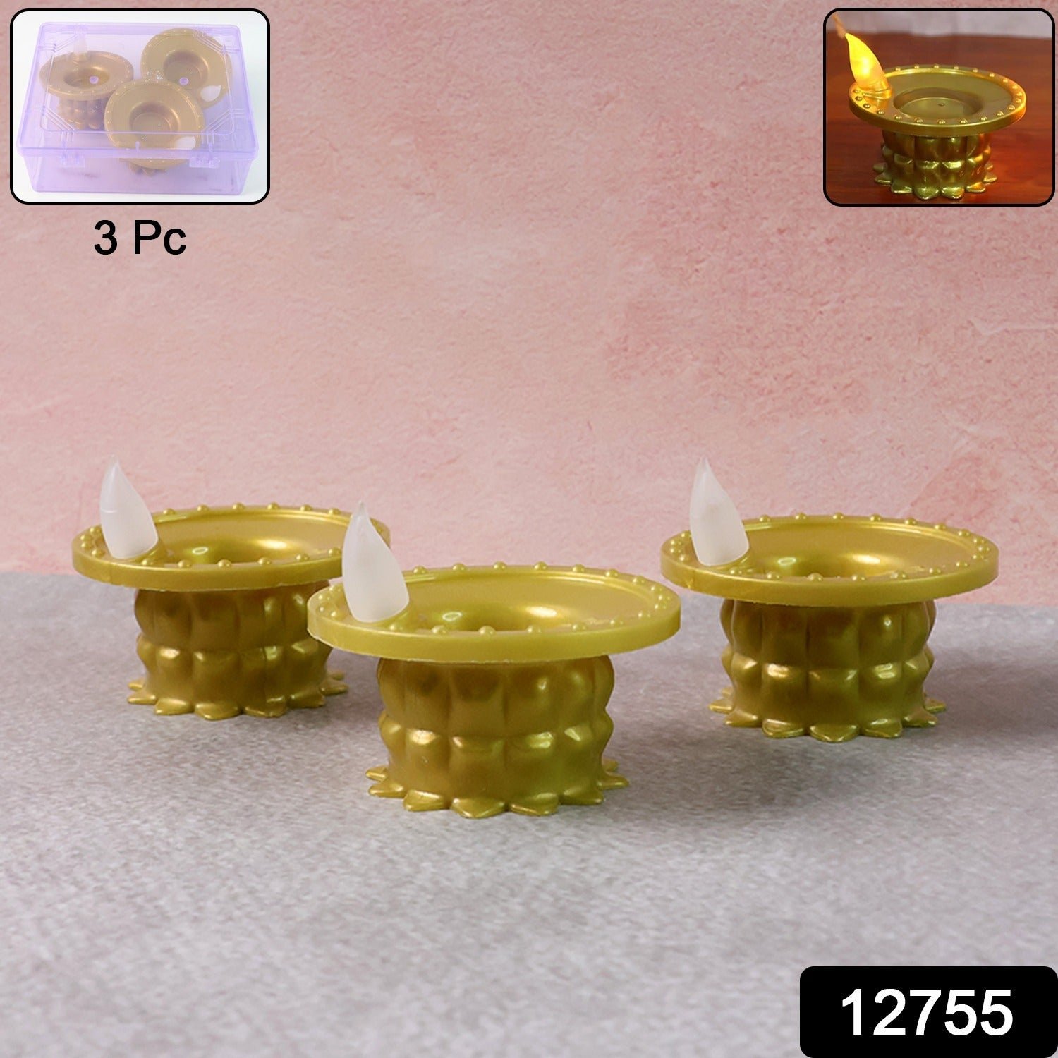 Set of 3 Water Sensor LED Golden Diyas