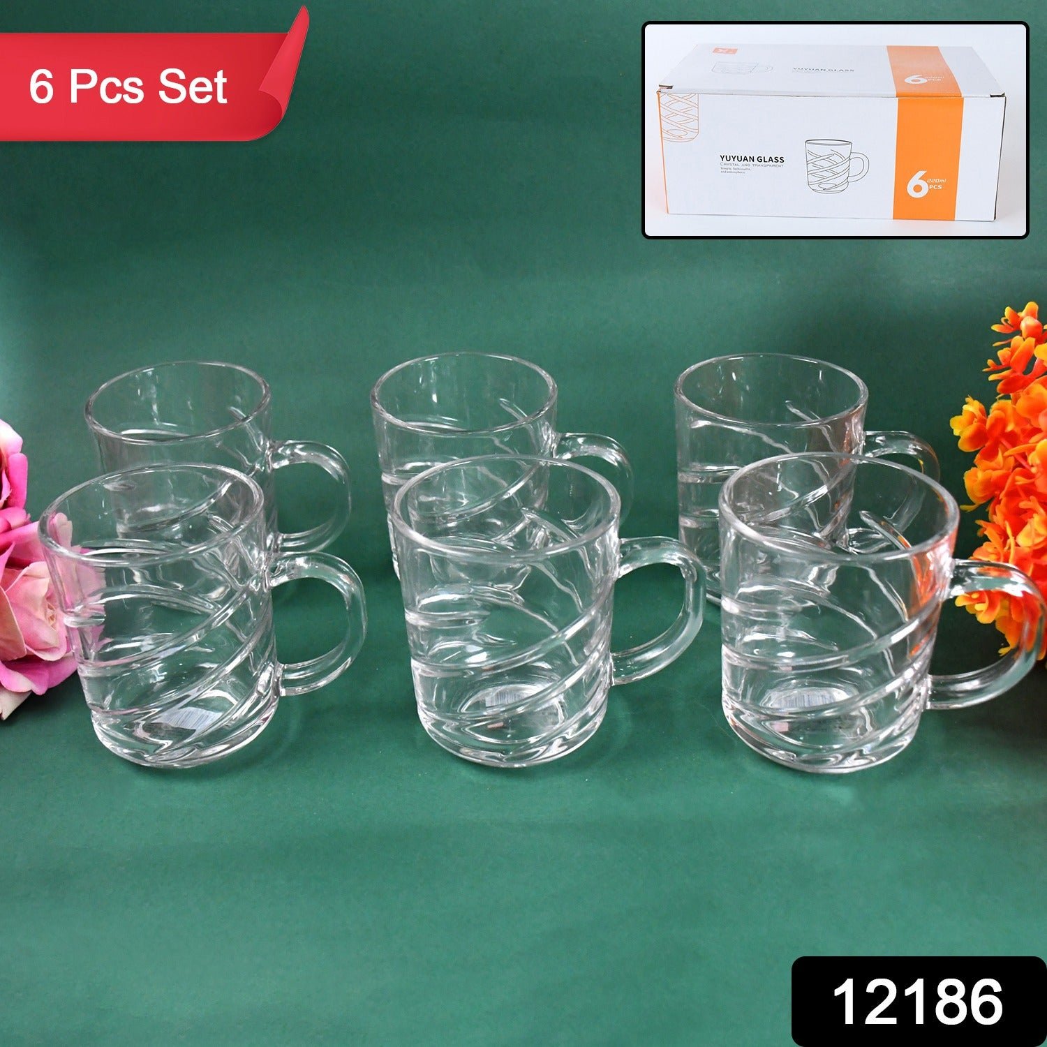 Glass Coffe & Tea Cup / Mug Enjoy Your Drink Style, Water glass (6 pcs Set / 220 ML)