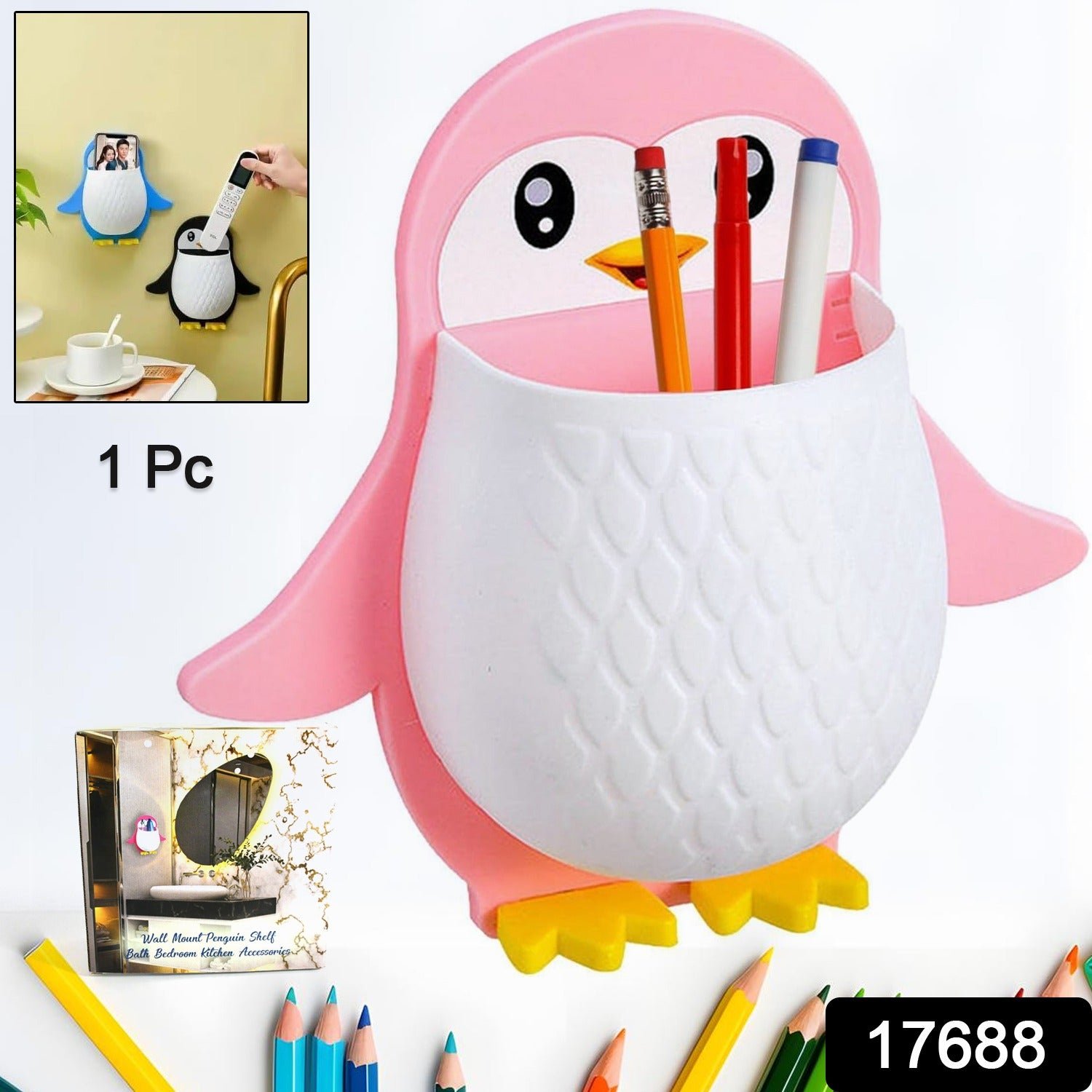 Penguin Storage Box, Wall Nightstand, Office Plastic Wall Mount