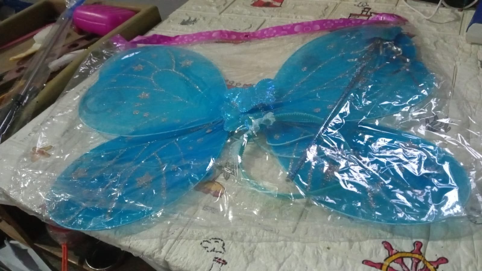 Baby Girl Fairy Nylon Butterfly Wings Wand Hairband Multi Color 1 Pc