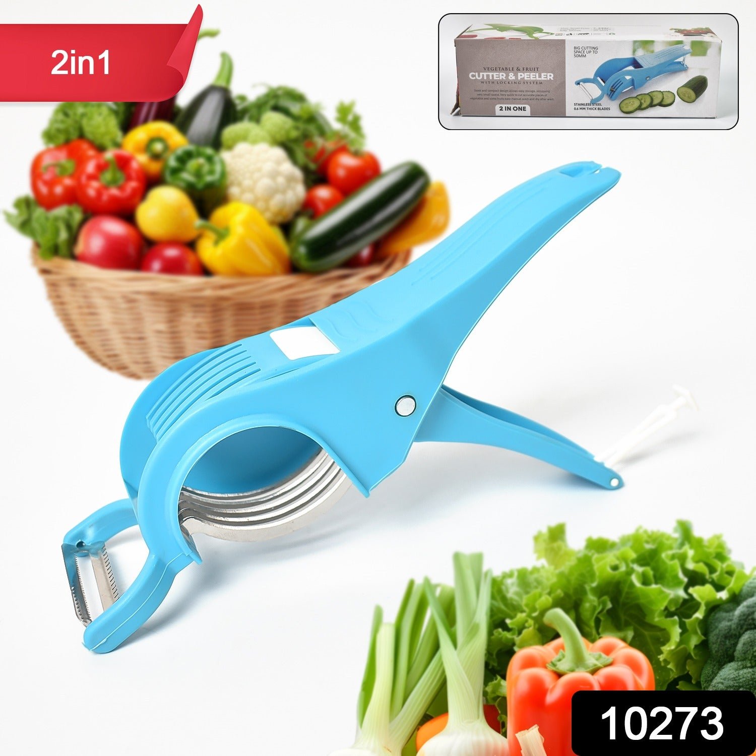 2 in 1 Veg & Fruit Multi Cutter with 5 Blades & Peeler (1 Pc / Multicolor)