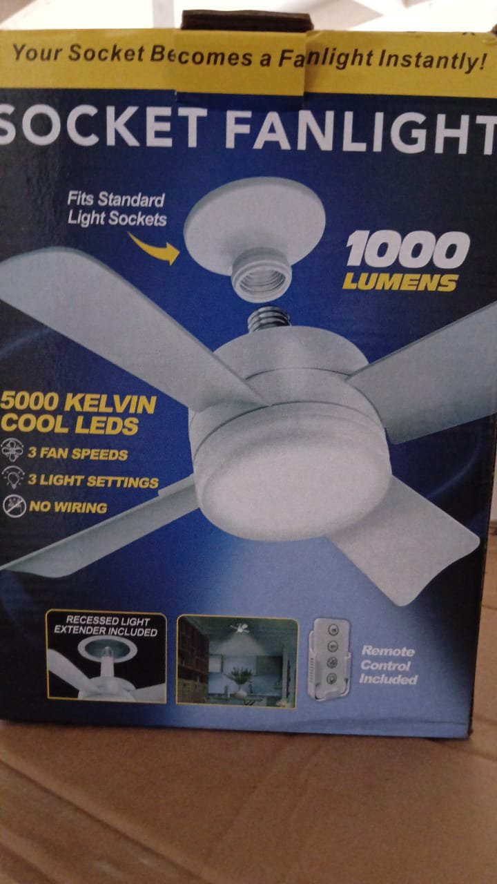 Original Cool LED Socket Fan Light 1000 Lumens 5000K Remote Controlled