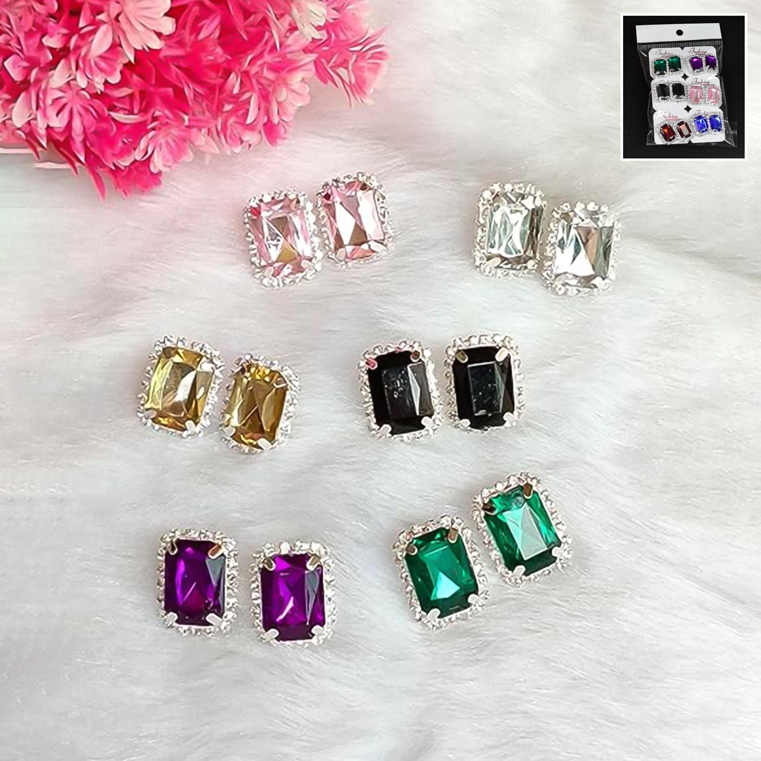 Diamond Jewellery Interchangeable Triangular Shaped (6 Pari / Mix Color & Design)