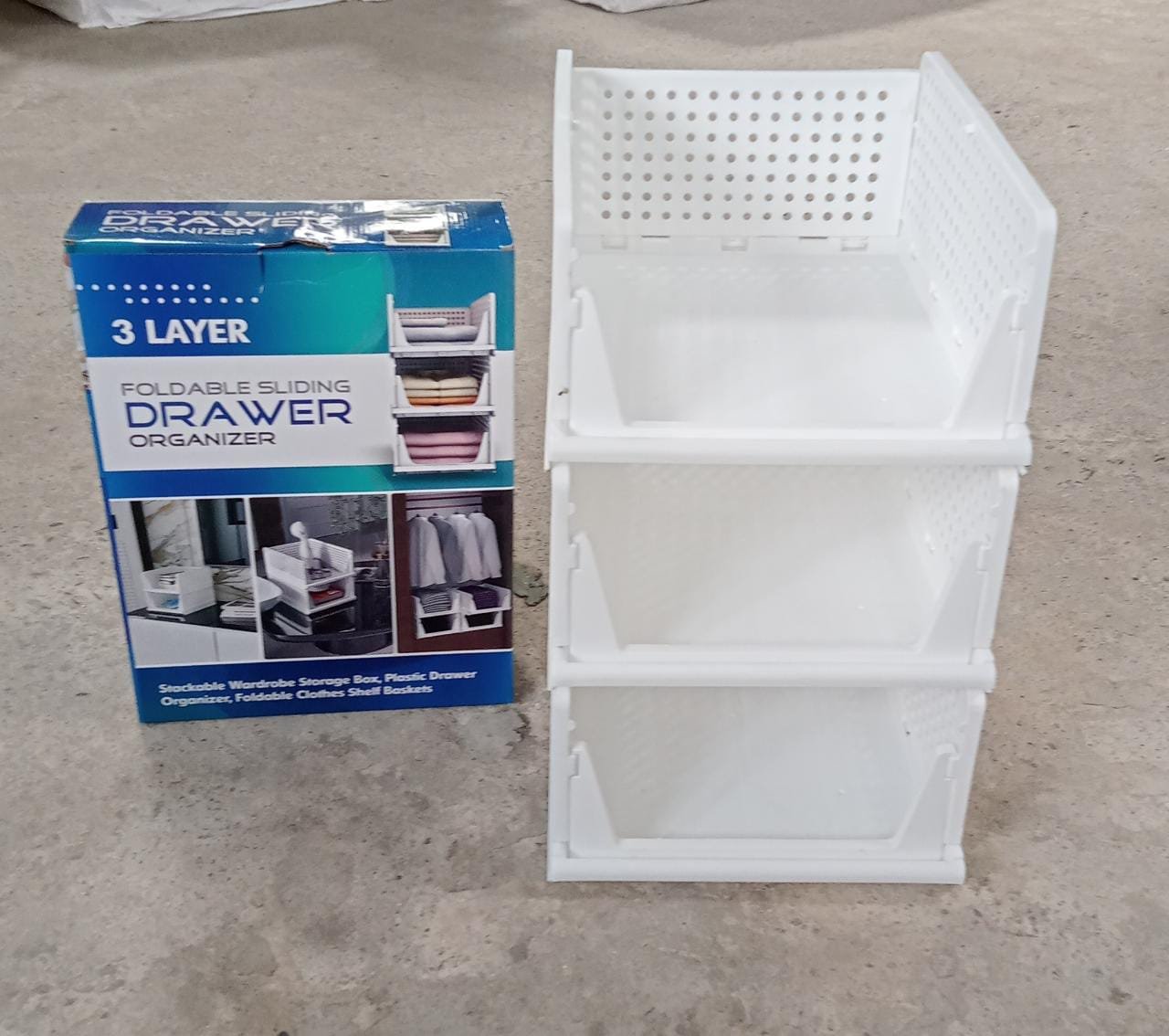 3-Layer Foldable Wardrobe Clothes Organizer Shelf Basket