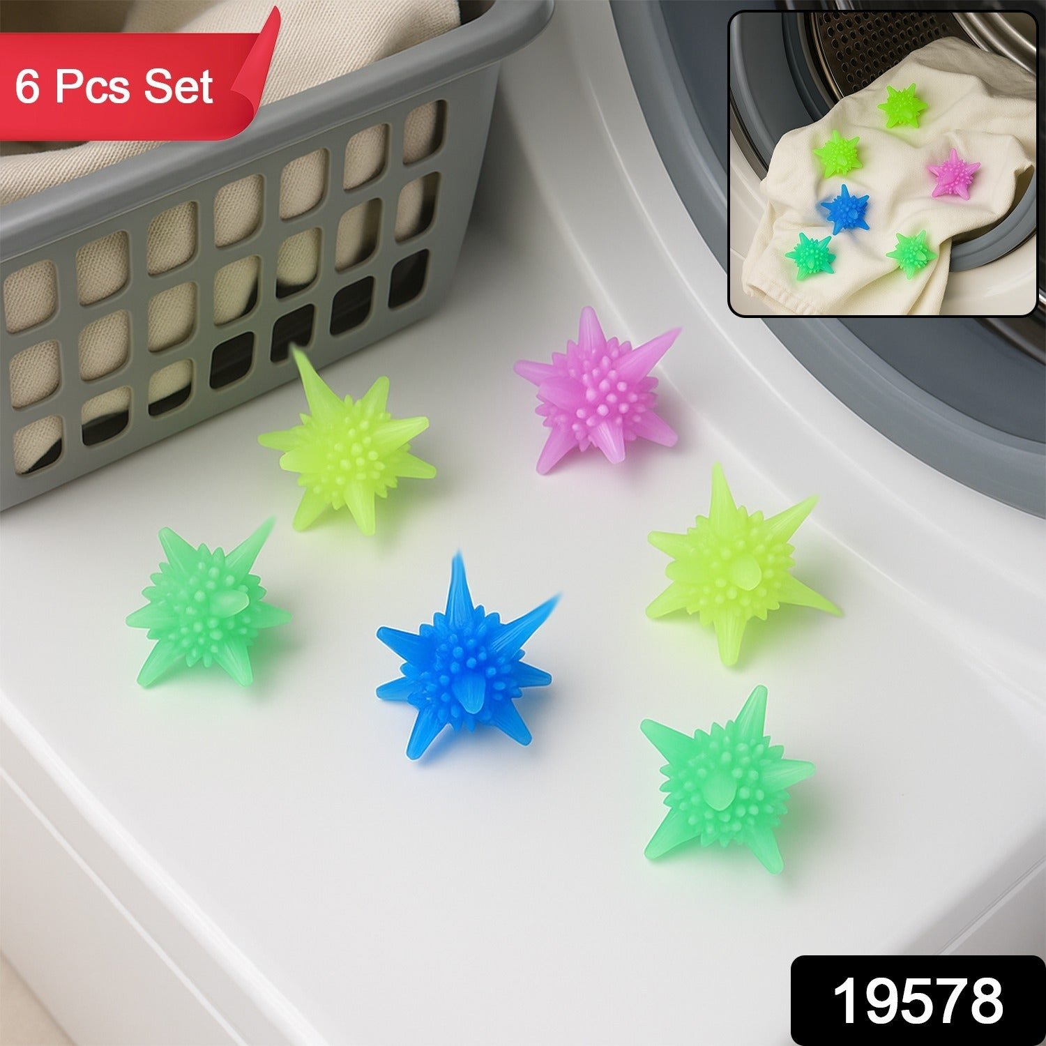 Washing Machine Laundry Reusable Soft Spiky Balls (6 Pc)