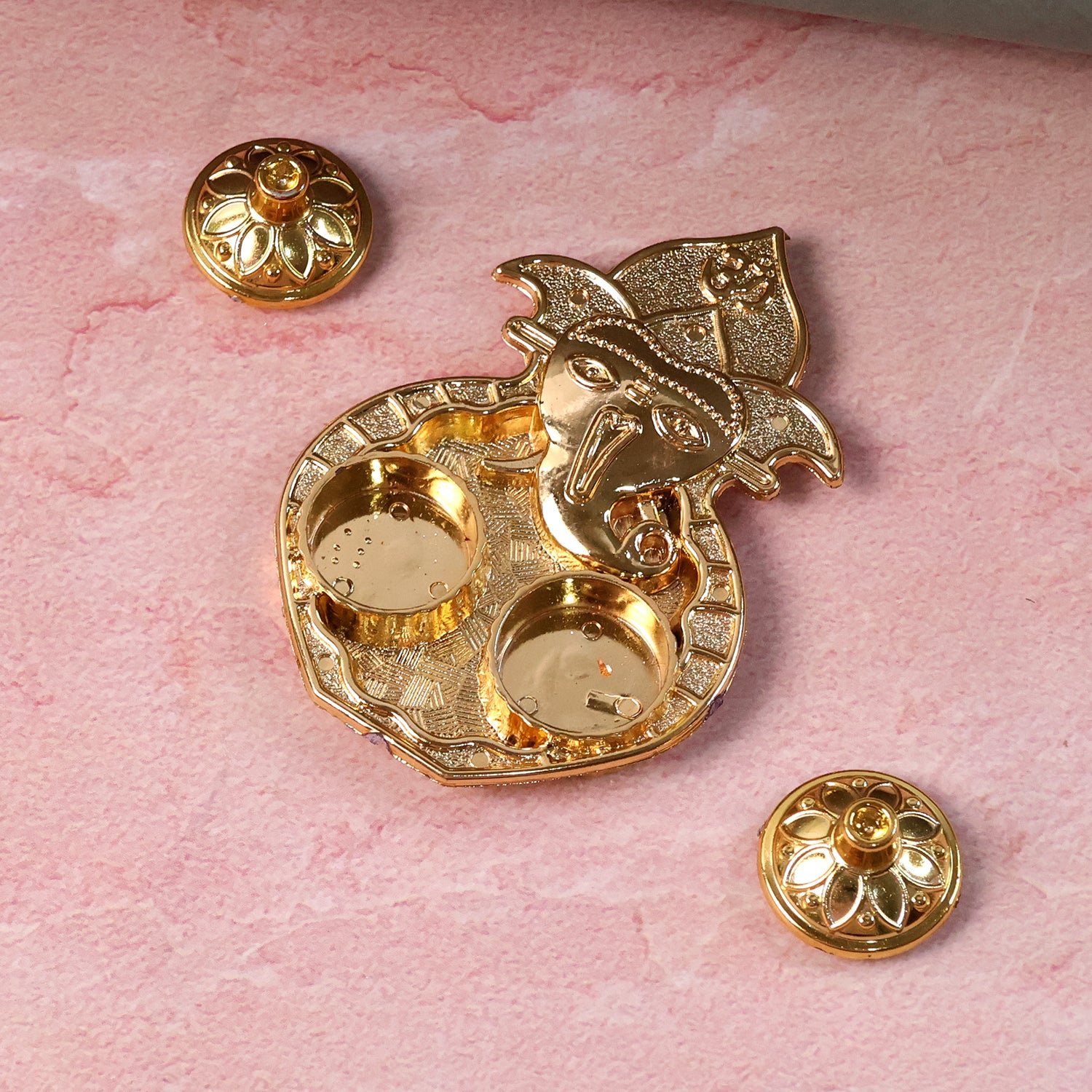 Traditional Golden Lord Ganesha Kumkum Dish  (1 Pc)