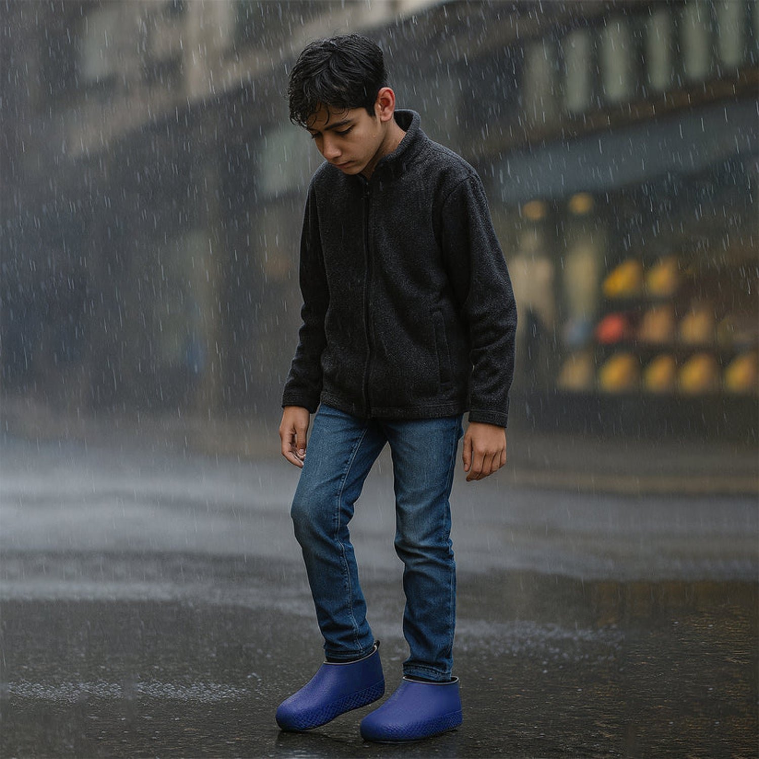 Blue Non-Slip Silicone Rain Anti skid Waterproof Fordable Boot Shoe Cover (1 Pair)