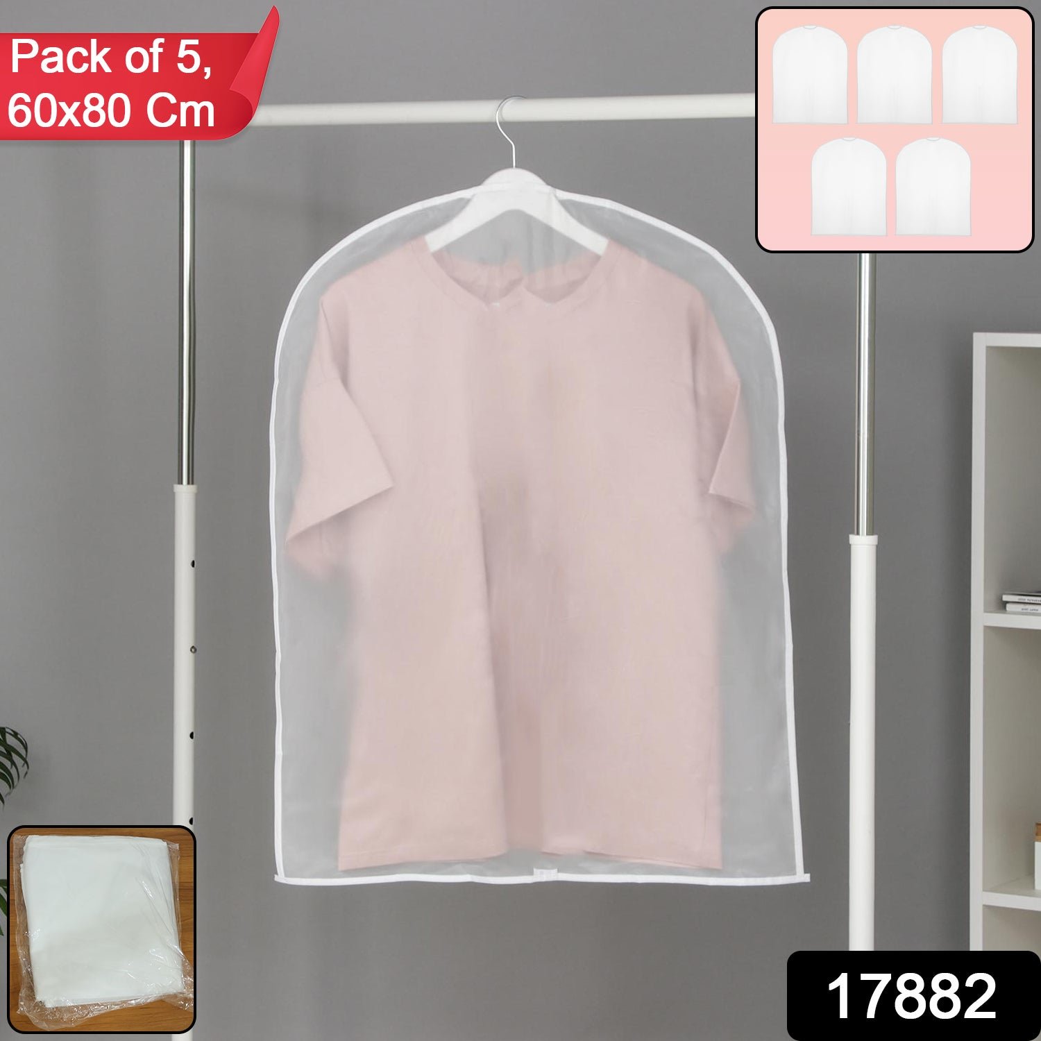 Short Hanging Garment Storage Cover Pack of 5 (60 × 80 cm)